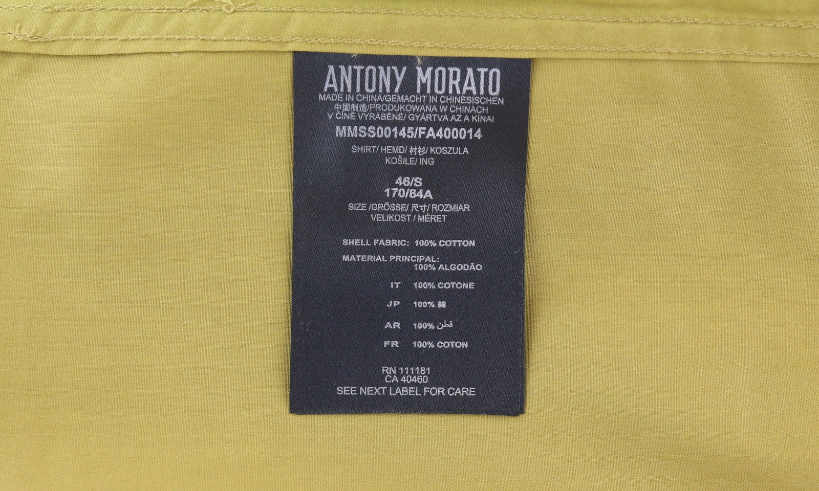 ANTONY MORATO Men's Shirt S Mustard Button-Down Pocket Short Sleeve