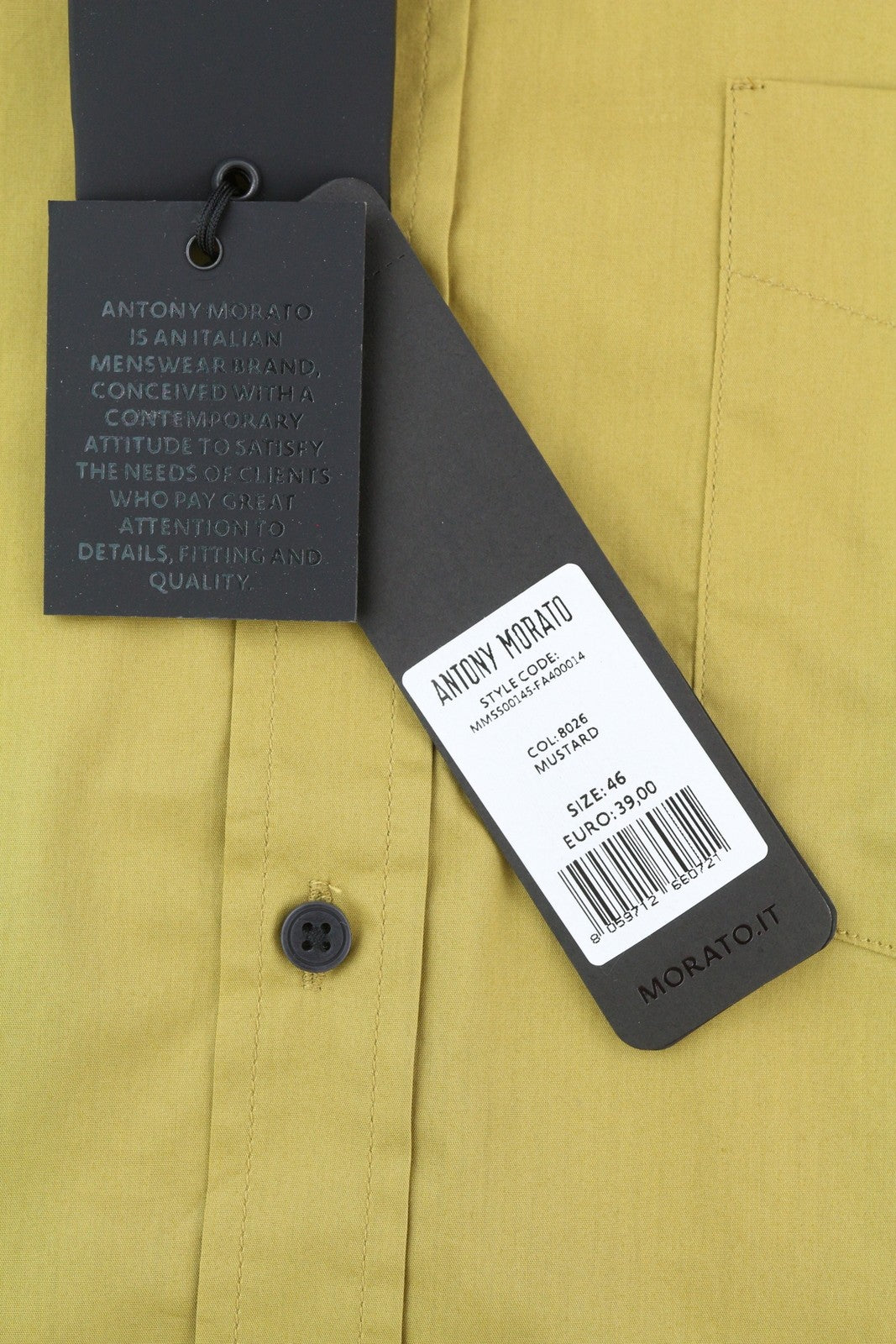 ANTONY MORATO Men's Shirt S Mustard Button-Down Pocket Short Sleeve