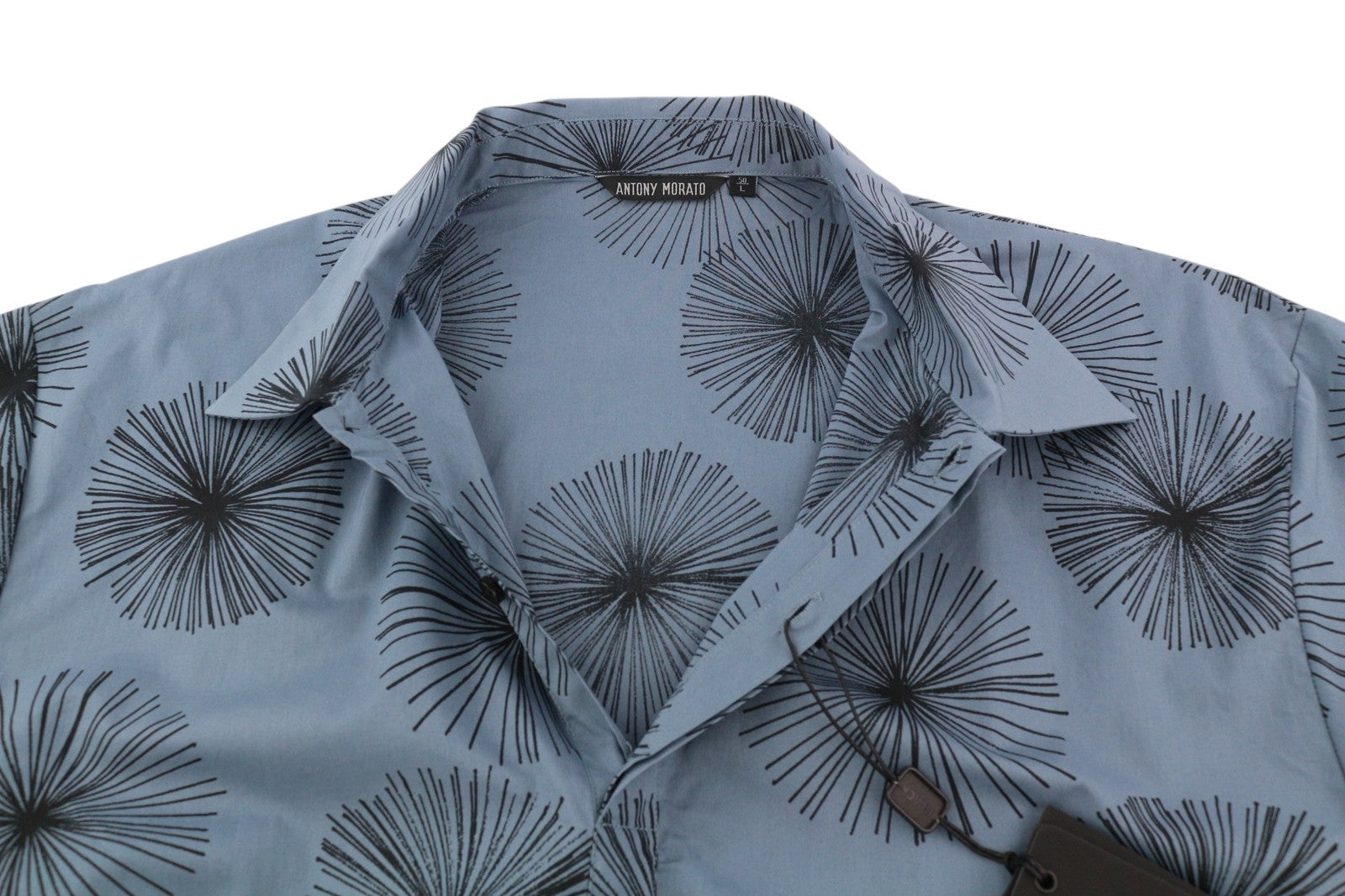 ANTONY MORATO Men's Shirt L Blue Pattern Spread Collar Short Sleeve