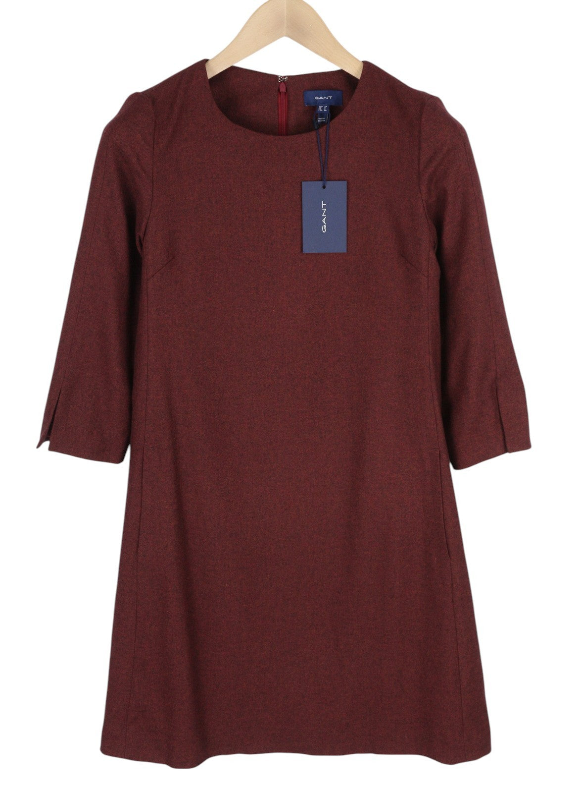 GANT Washable Str Wool A-Line Women's Dress EU34 Burgundy 3/4 Sleeve