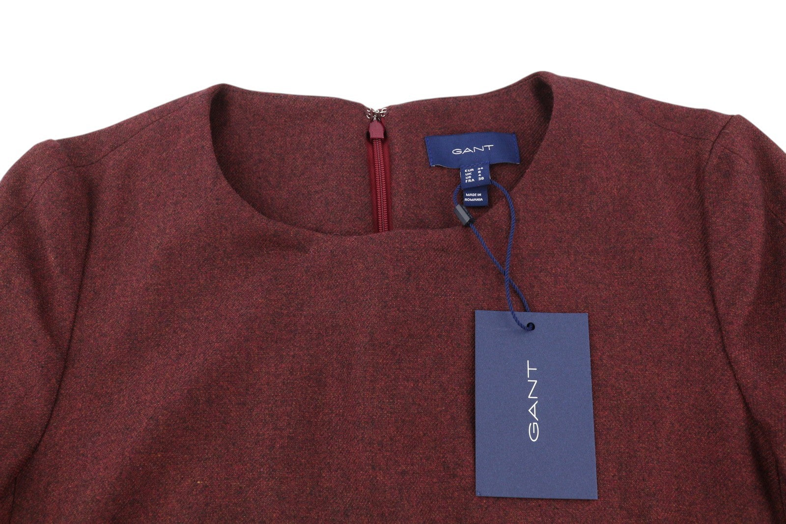 GANT Washable Str Wool A-Line Women's Dress EU34 Burgundy 3/4 Sleeve