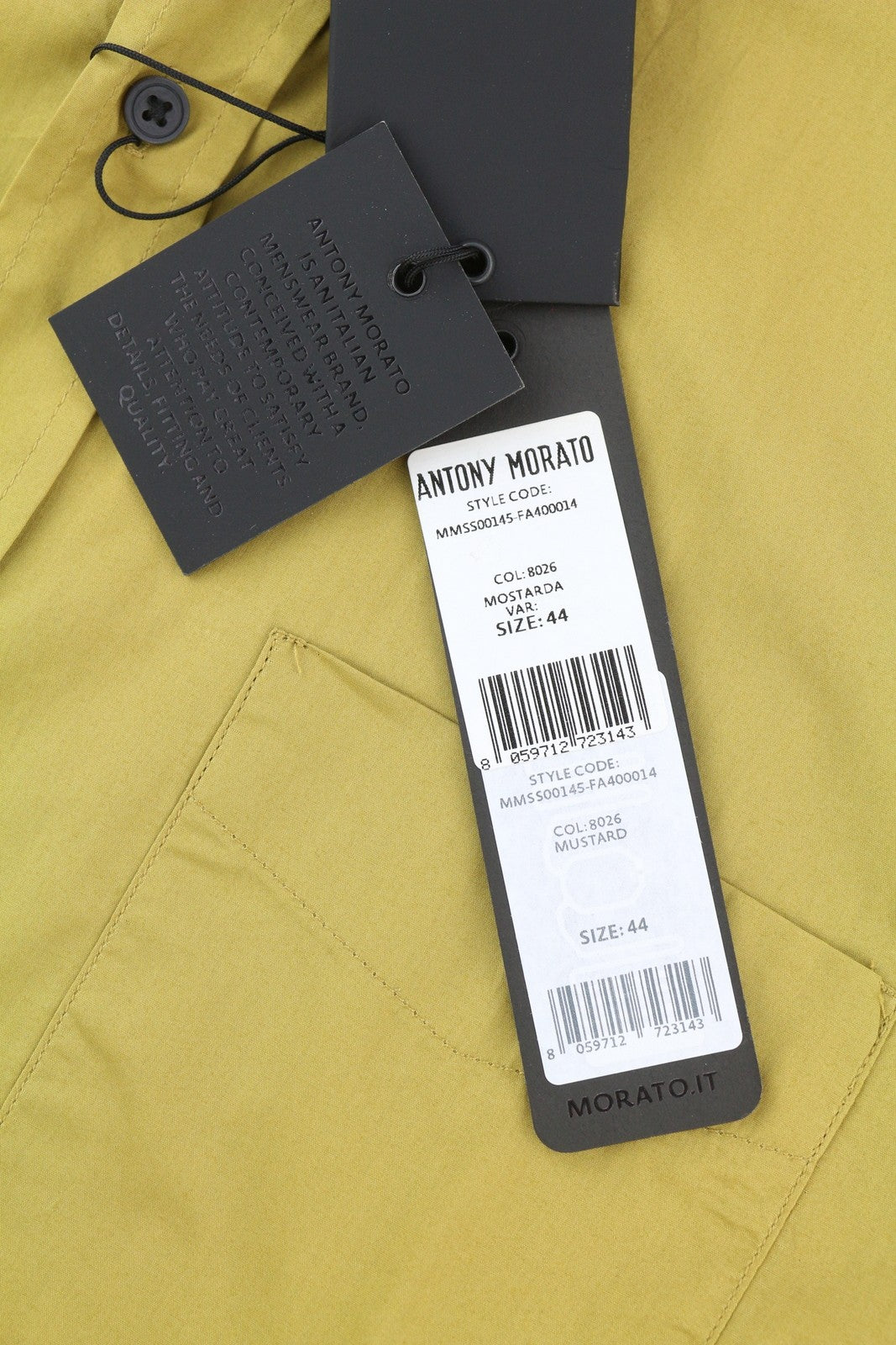 ANTONY MORATO Men's Shirt XS Mustard Button-Down Pocket Short Sleeve