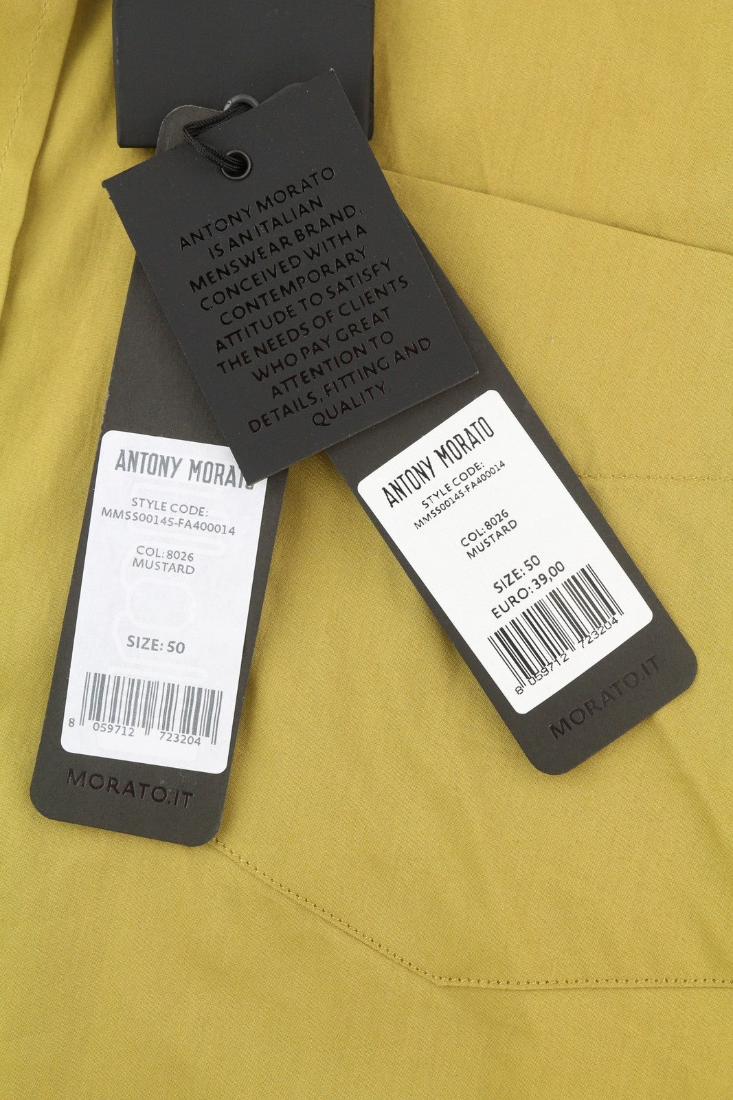 ANTONY MORATO Men's Shirt L Mustard Button-Down Pocket Short Sleeve