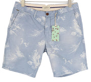 SCOTCH & SODA Men's Shorts W30 Blue Washed Chino Leaf Print Logo