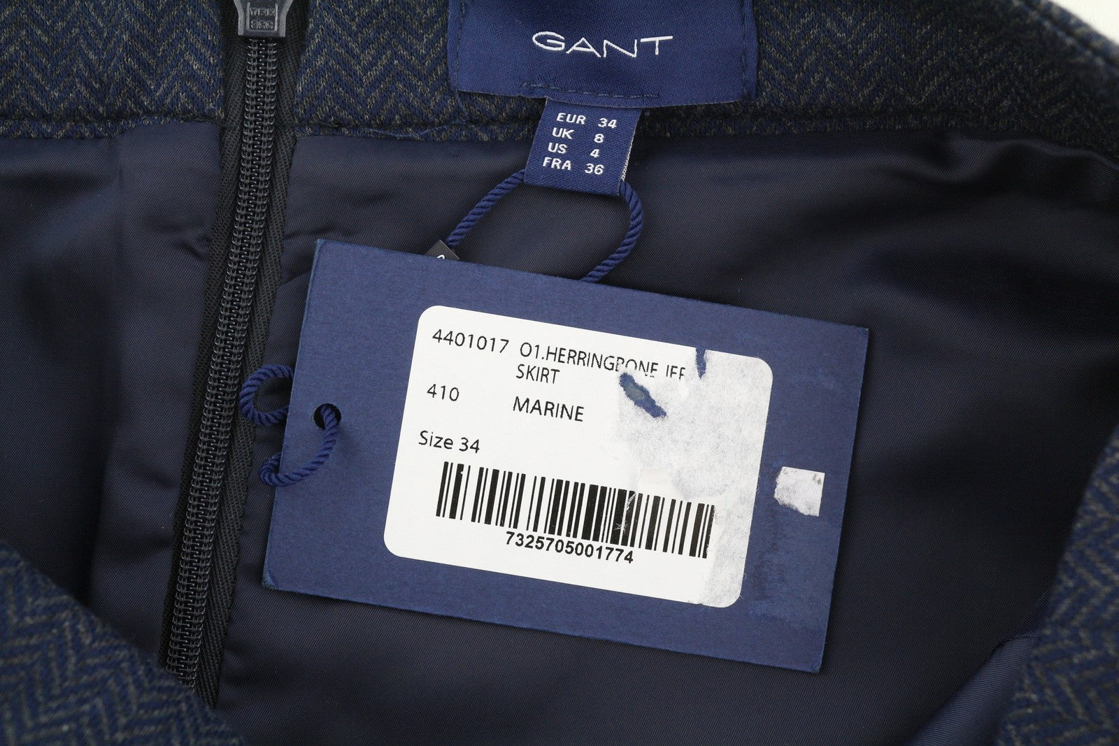 GANT Herringbone Women's Skirt EU34 Blue Zip Fly Lined Mini