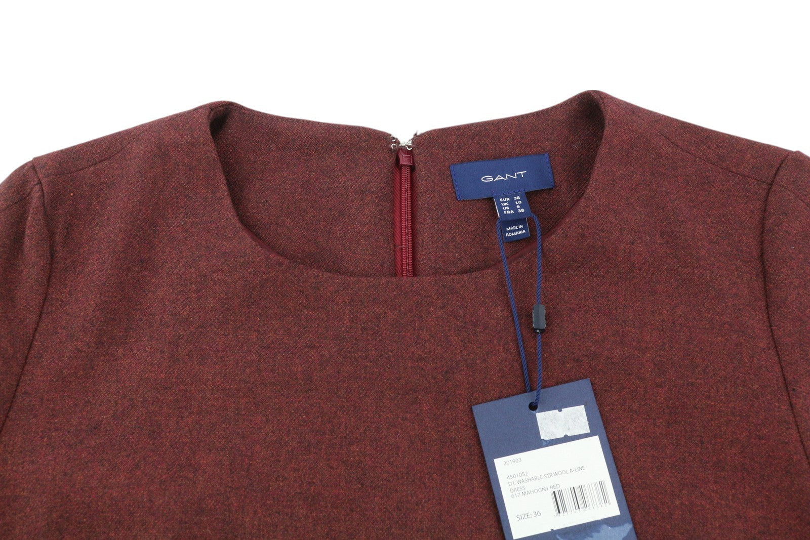 GANT Washable Str Wool A-Line Women's Dress EU36 Burgundy 3/4 Sleeve