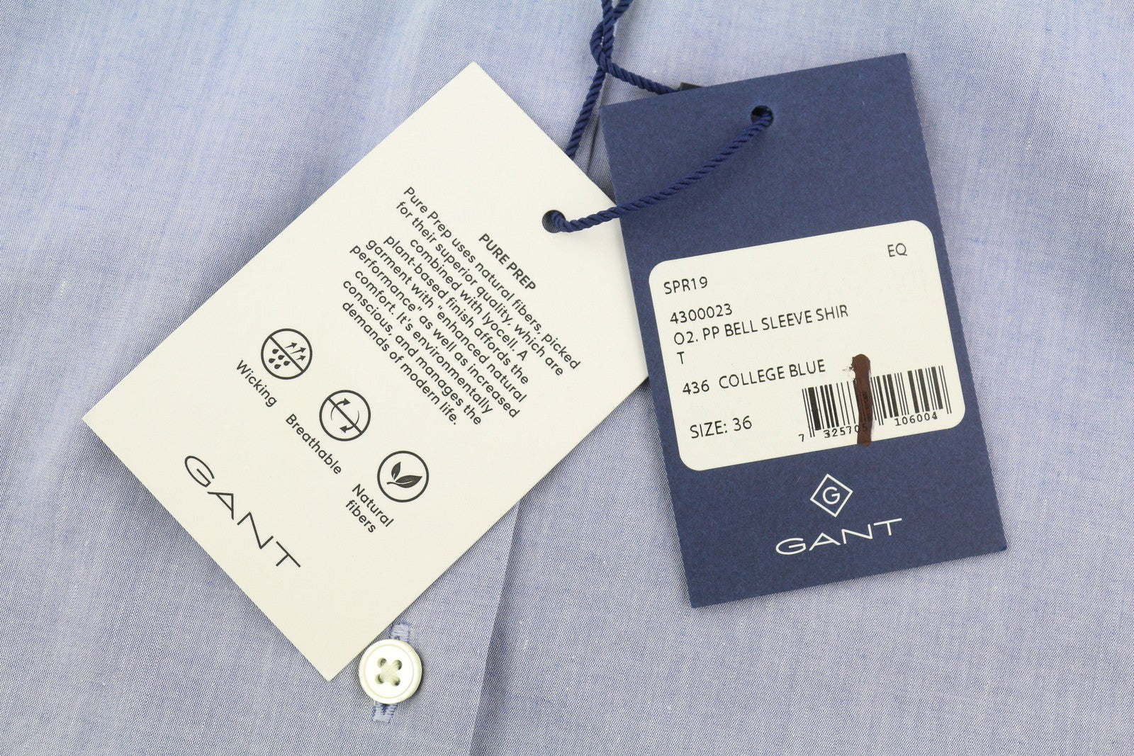 GANT PP Bell Women's Shirt EU36 Blue Spread Collar Button-Up Casual