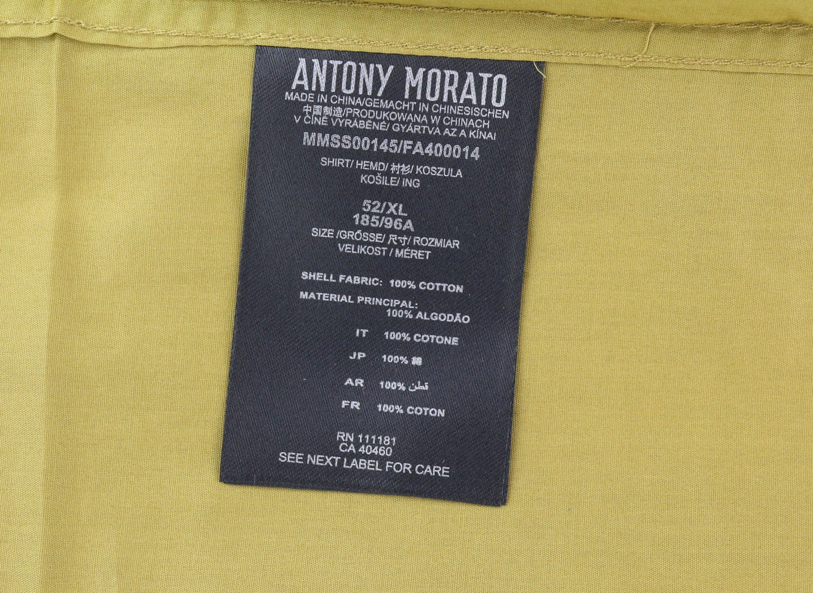 ANTONY MORATO Men's Shirt XL Mustard Button-Down Pocket Short Sleeve