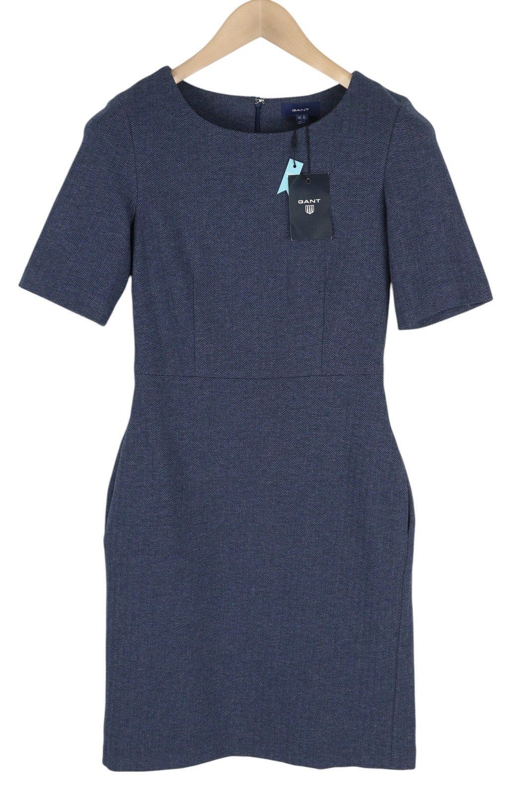 GANT Herringbone Jersey Women's Dress EU34 Blue Round Neck Short Sleeve