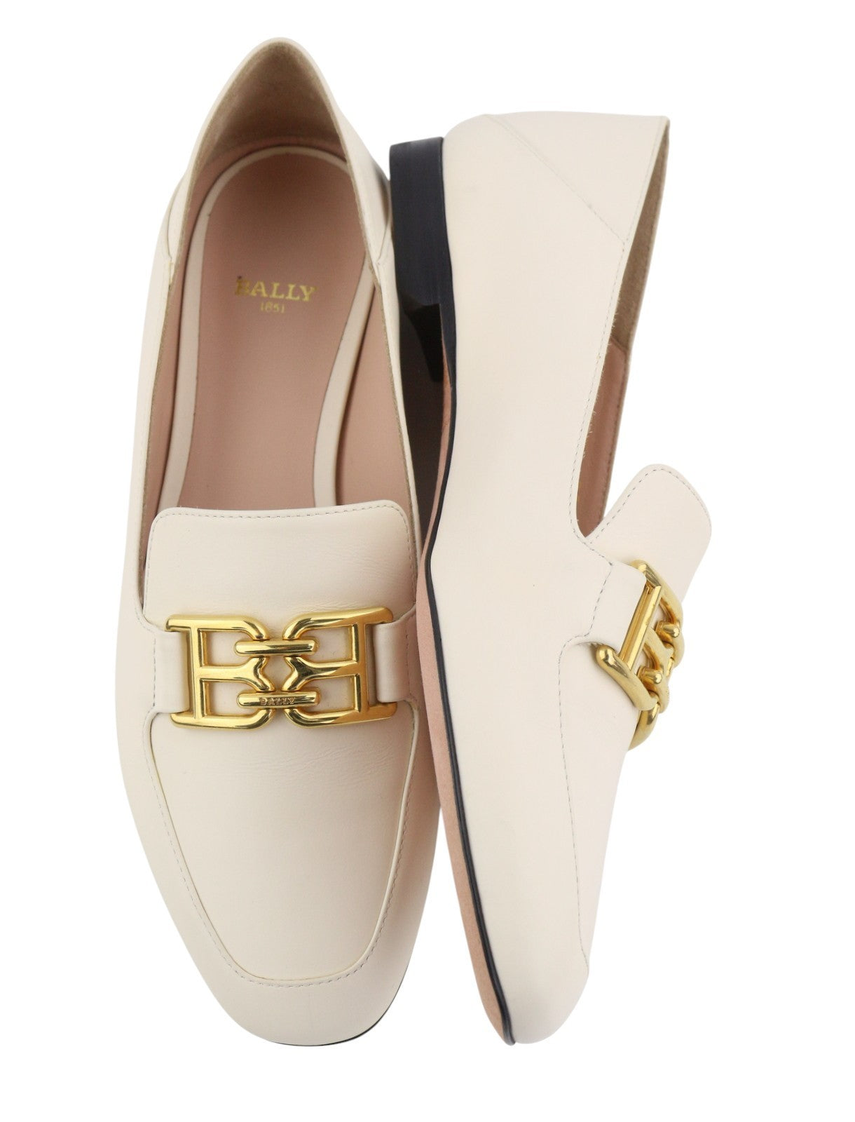BALLY Ellah Women Flats EU36.5 Milky Leather Gold Tone Details Loafers RRP699