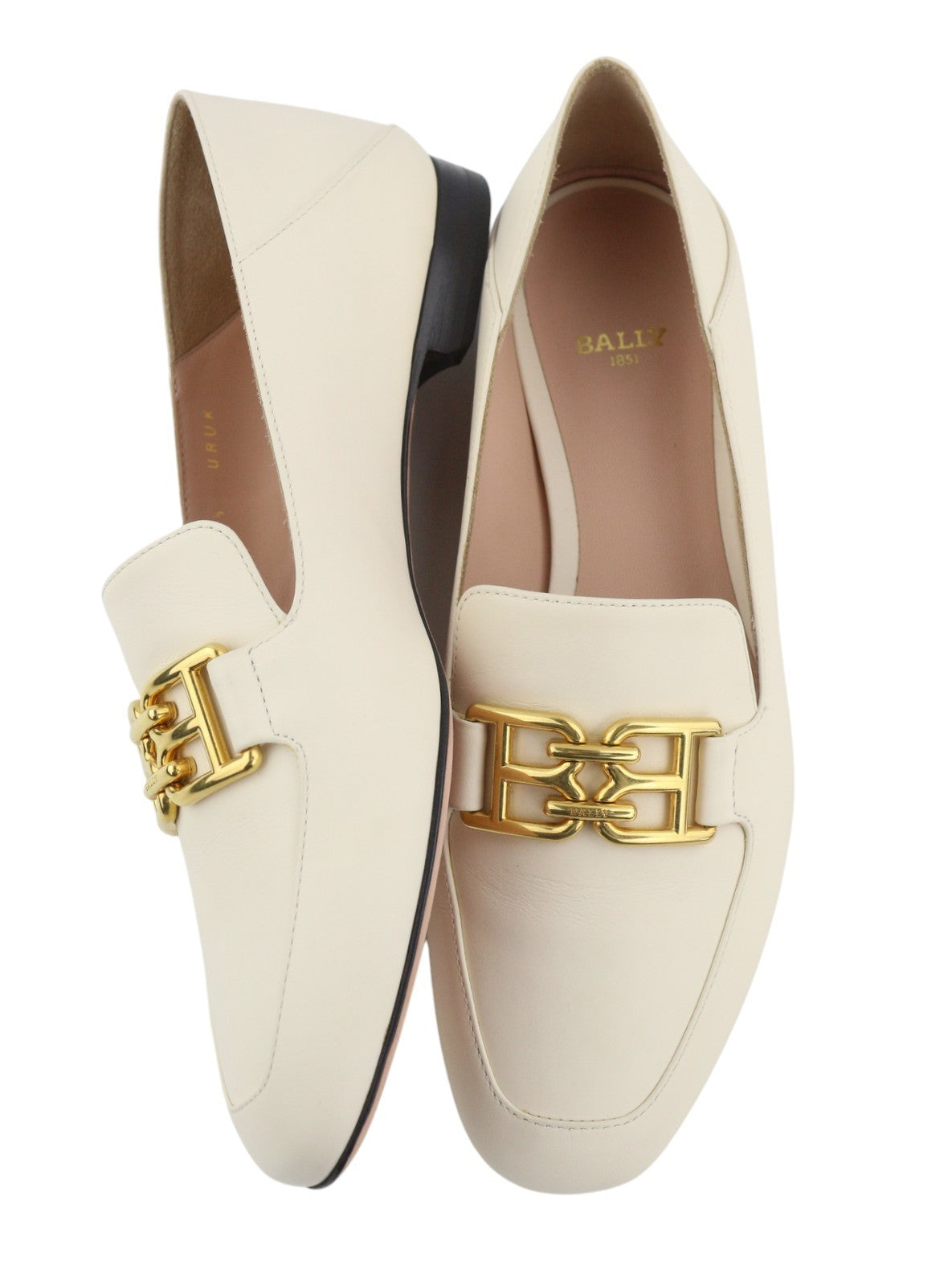 BALLY Ellah Women Flats EU36.5 Milky Leather Gold Tone Details Loafers RRP699