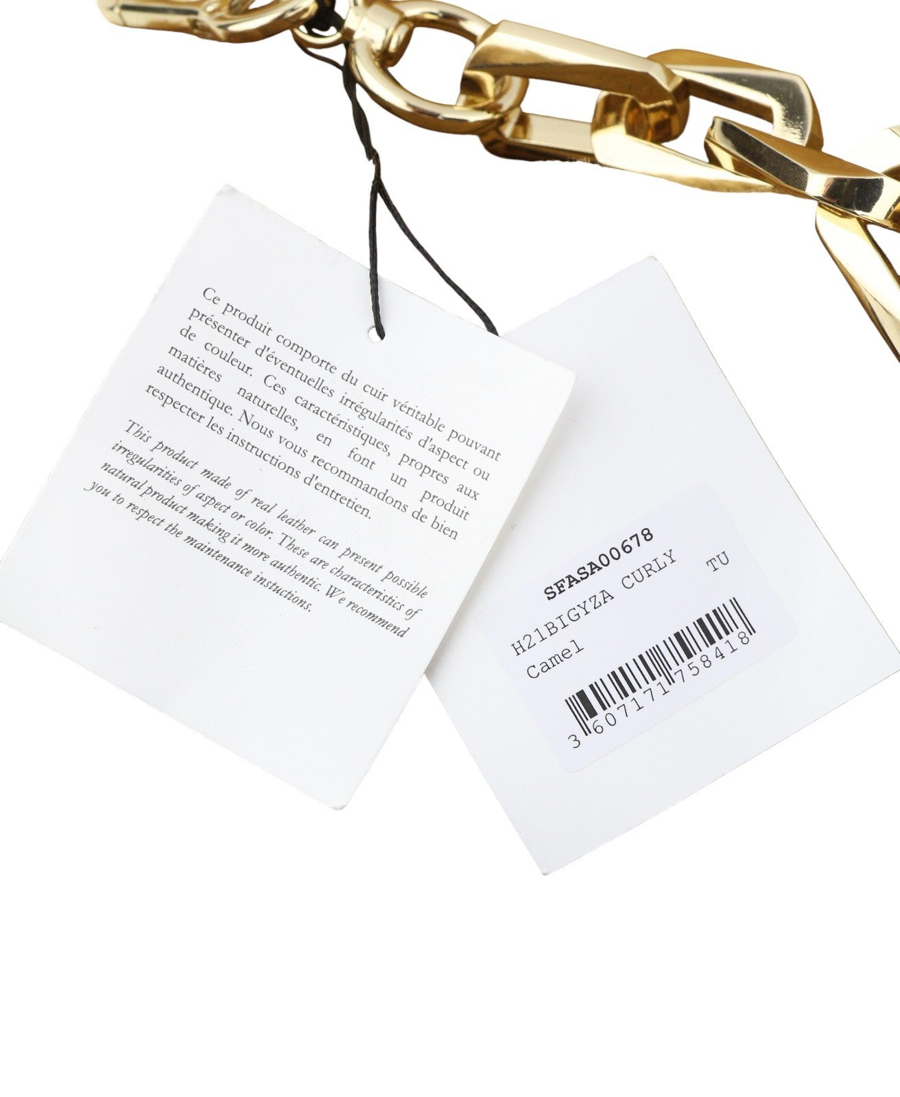 SANDRO Big Yza Curly Women Bag OS Camel Shearling Chain-Link Shoulder RRP475