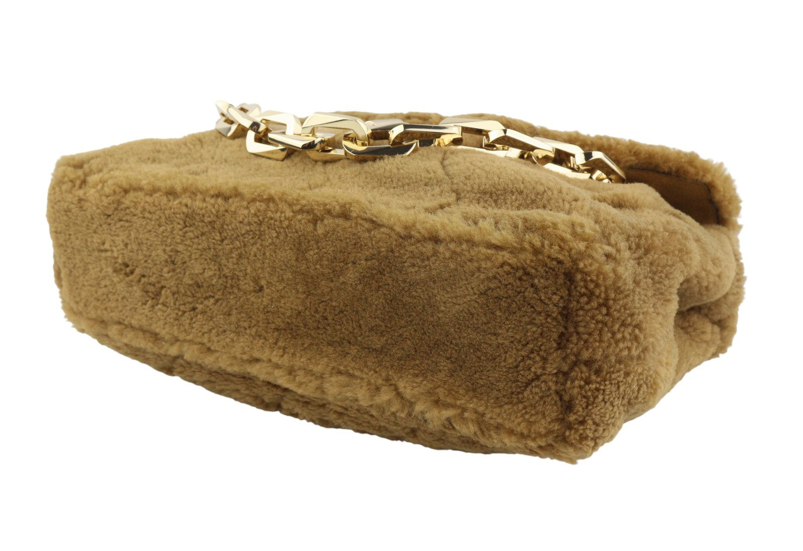 SANDRO Big Yza Curly Women Bag OS Camel Shearling Chain-Link Shoulder RRP475