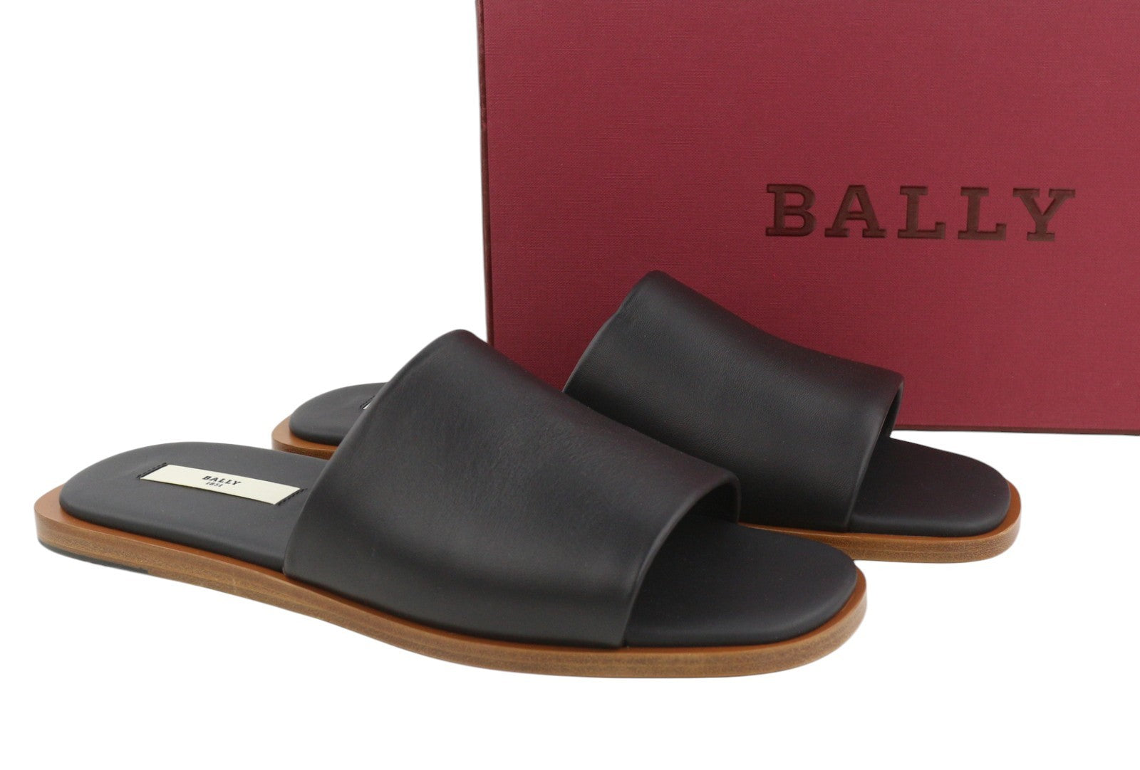 BALLY Sabian-TU Men Flats EU44 Black Lambskin Leather Slip-On Slides RRP649