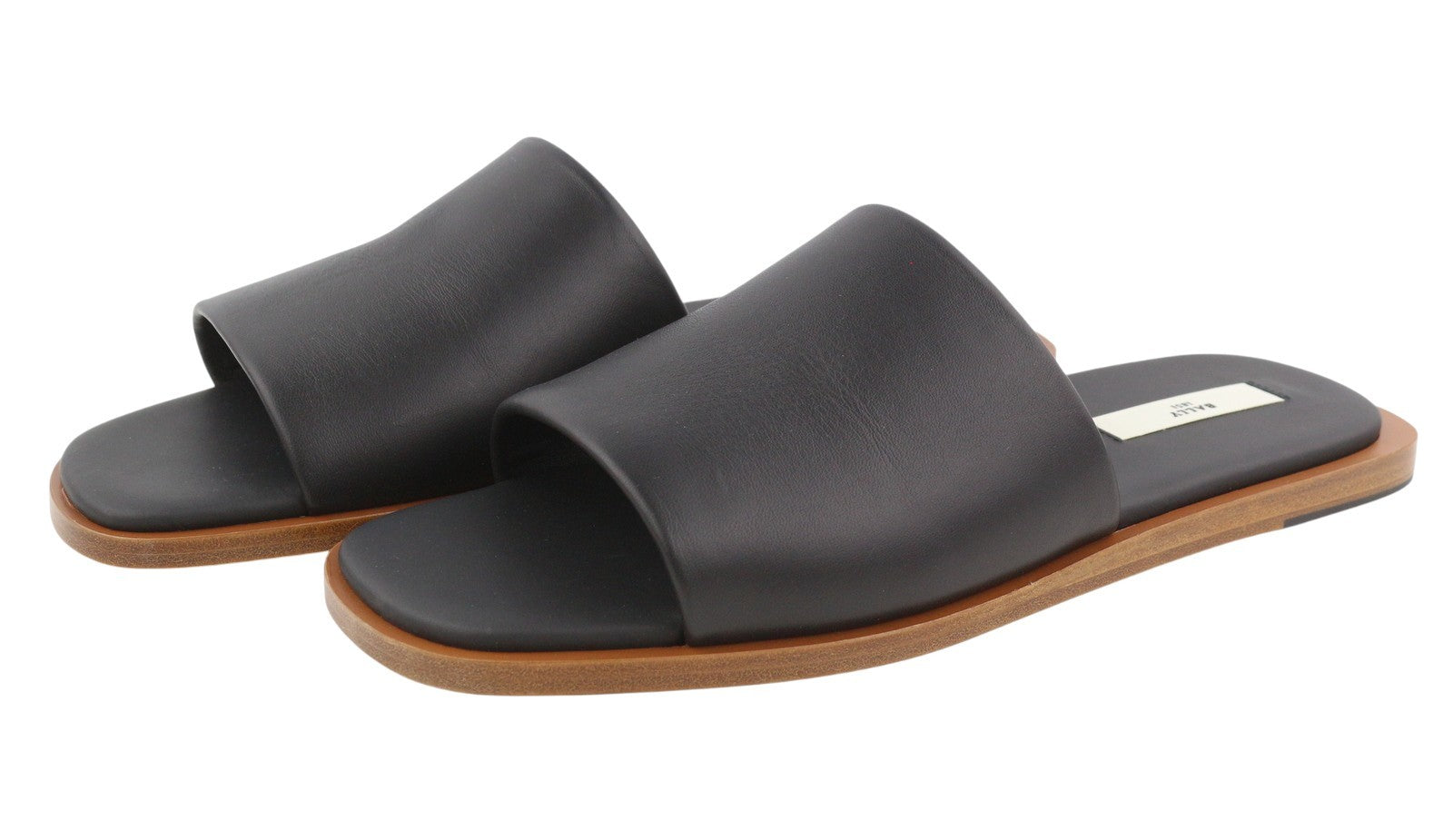 BALLY Sabian-TU Men Flats EU44 Black Lambskin Leather Slip-On Slides RRP649