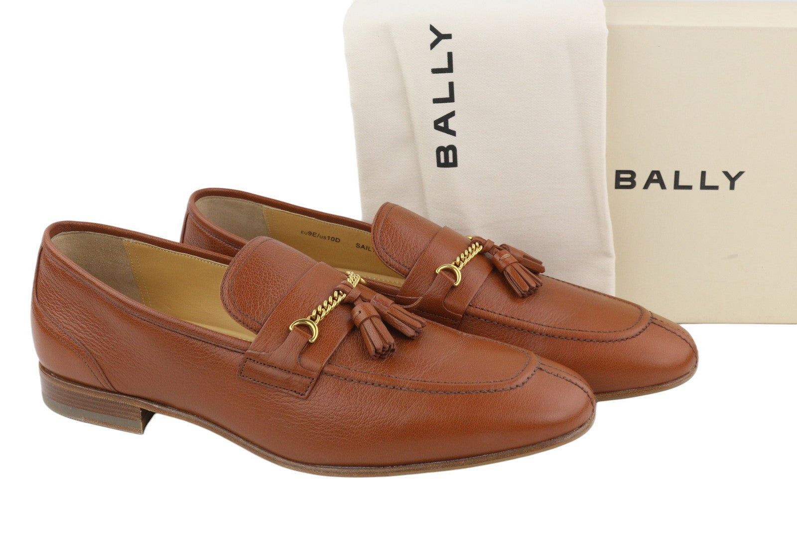 BALLY Saily Men Shoes EU43 Brown Leather Fringe Details Almond Toe Loafers
