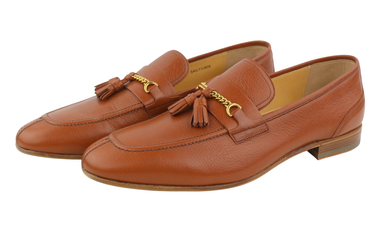 BALLY Saily Men Shoes EU43 Brown Leather Fringe Details Almond Toe Loafers