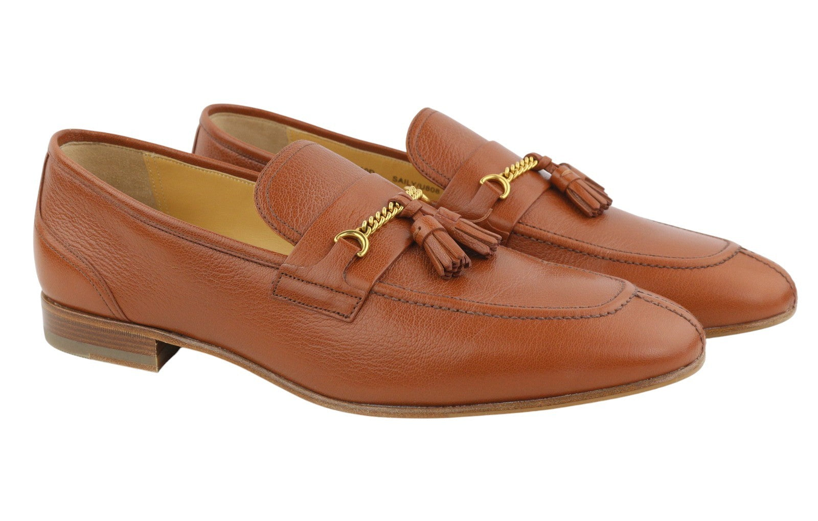 BALLY Saily Men Shoes EU43 Brown Leather Fringe Details Almond Toe Loafers