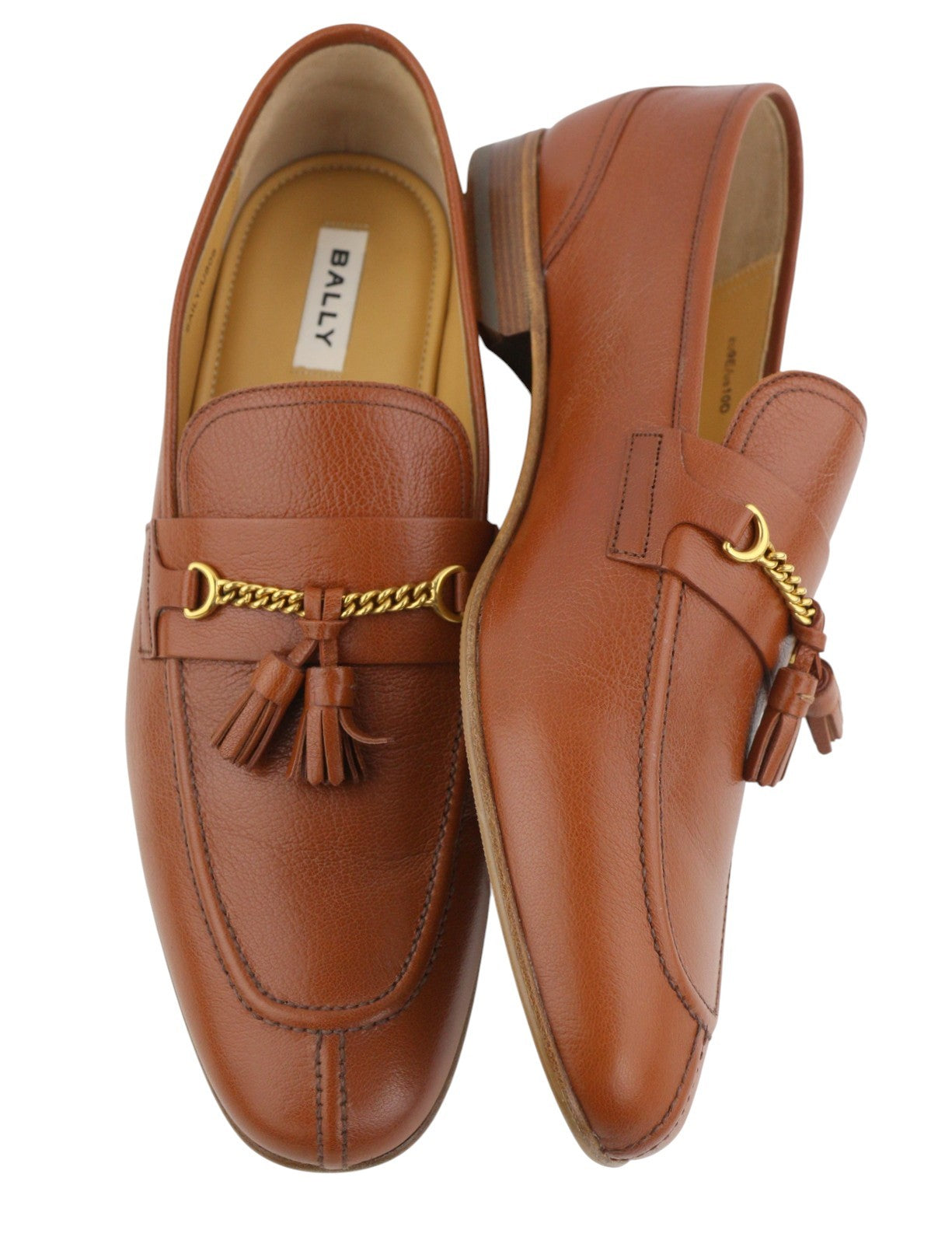 BALLY Saily Men Shoes EU43 Brown Leather Fringe Details Almond Toe Loafers