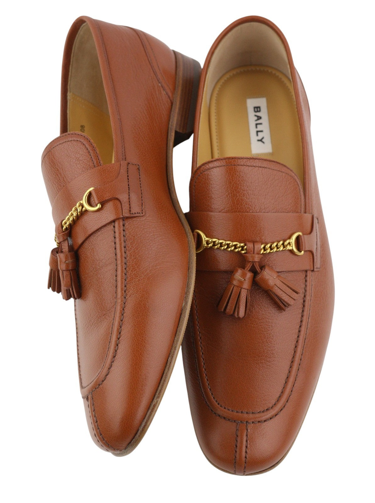 BALLY Saily Men Shoes EU43 Brown Leather Fringe Details Almond Toe Loafers