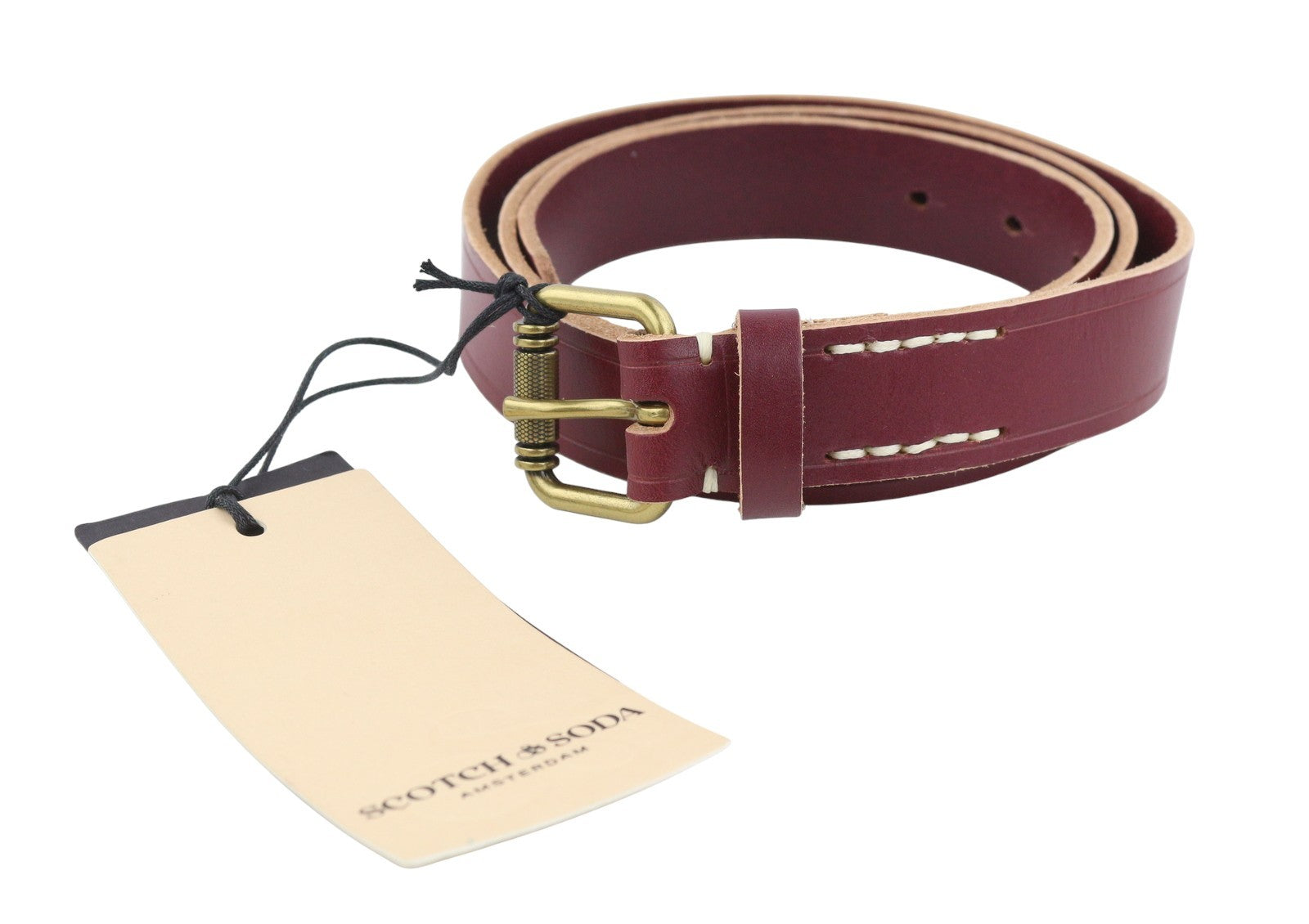 SCOTCH & SODA Men Belt 116 CM Burgundy Cow Leather Raw Edge-Garnet Casual