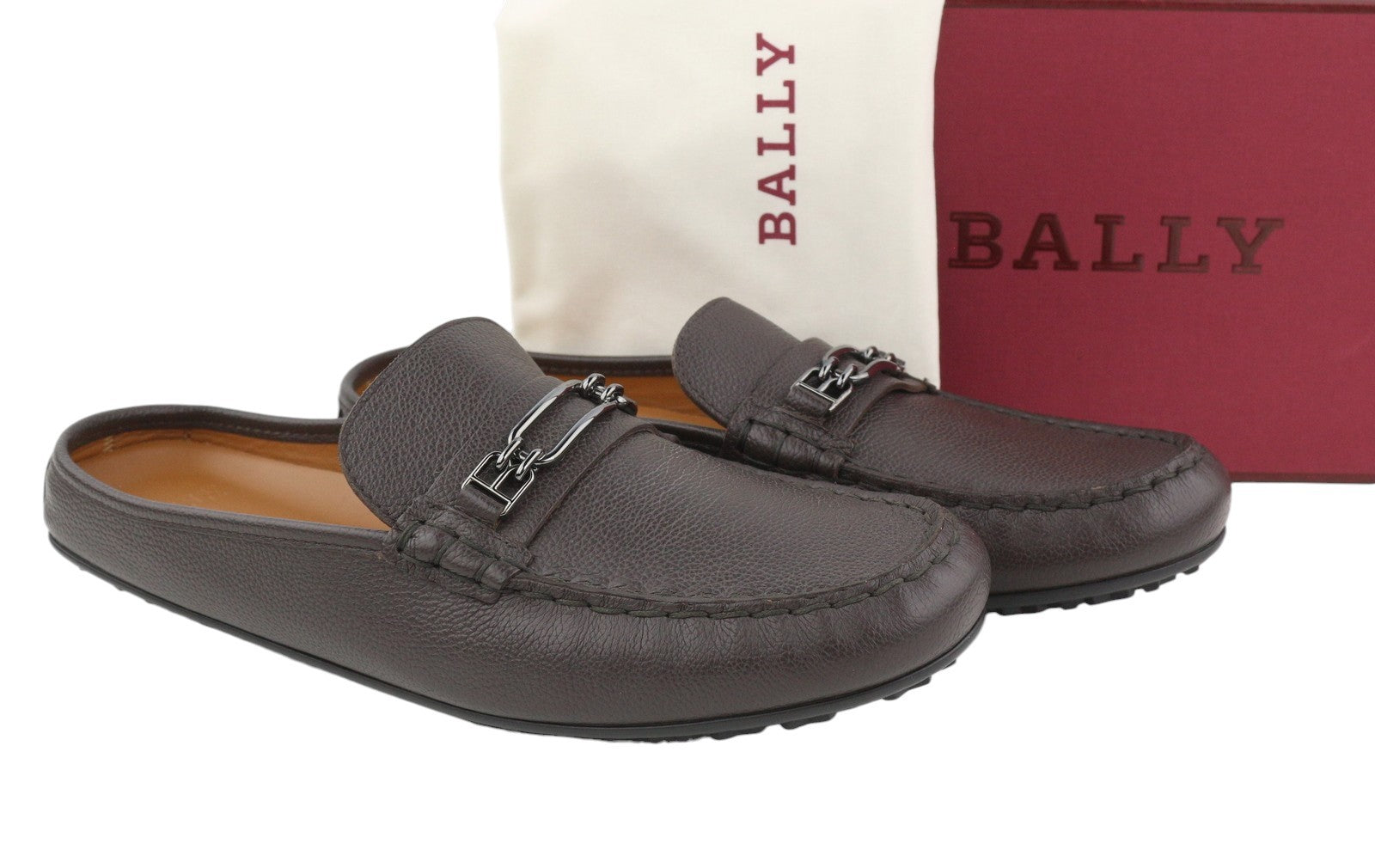 BALLY Vincel Men Flats EU42 Brown Calf Leather Slip On Open Back Loafers RRP499