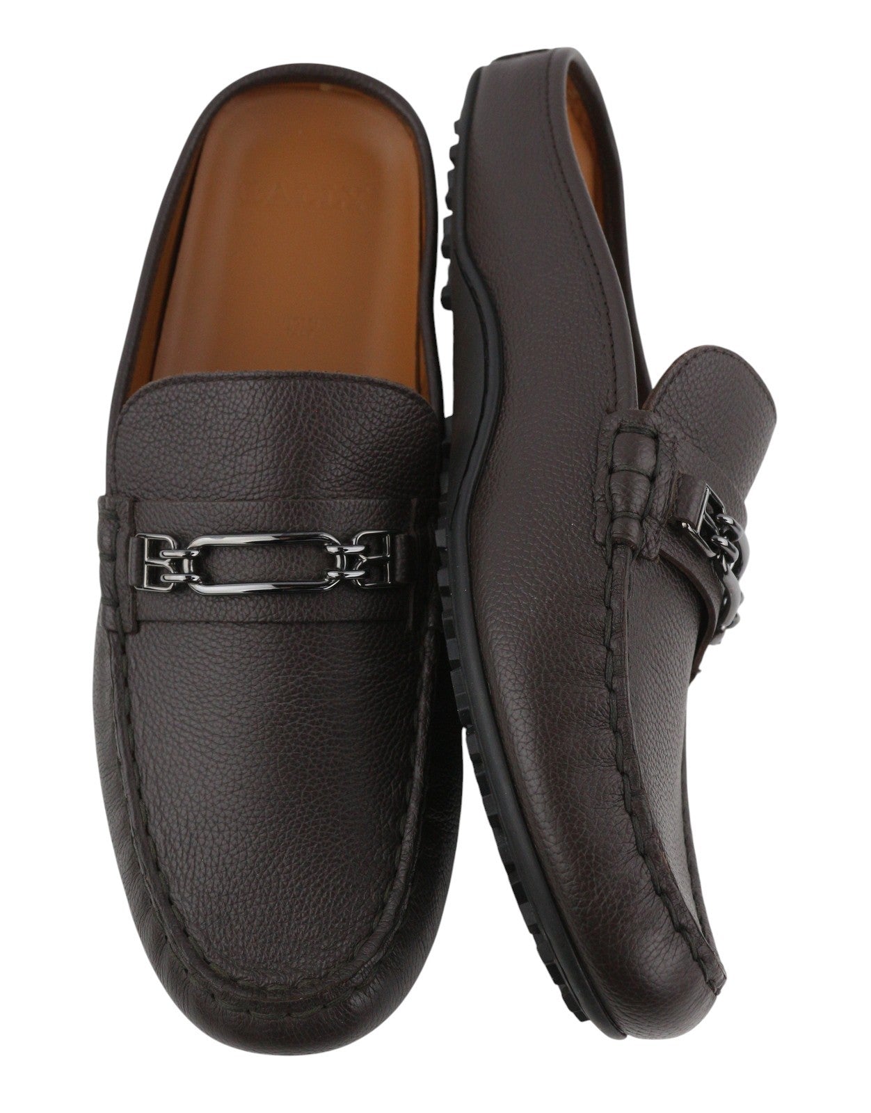 BALLY Vincel Men Flats EU42 Brown Calf Leather Slip On Open Back Loafers RRP499