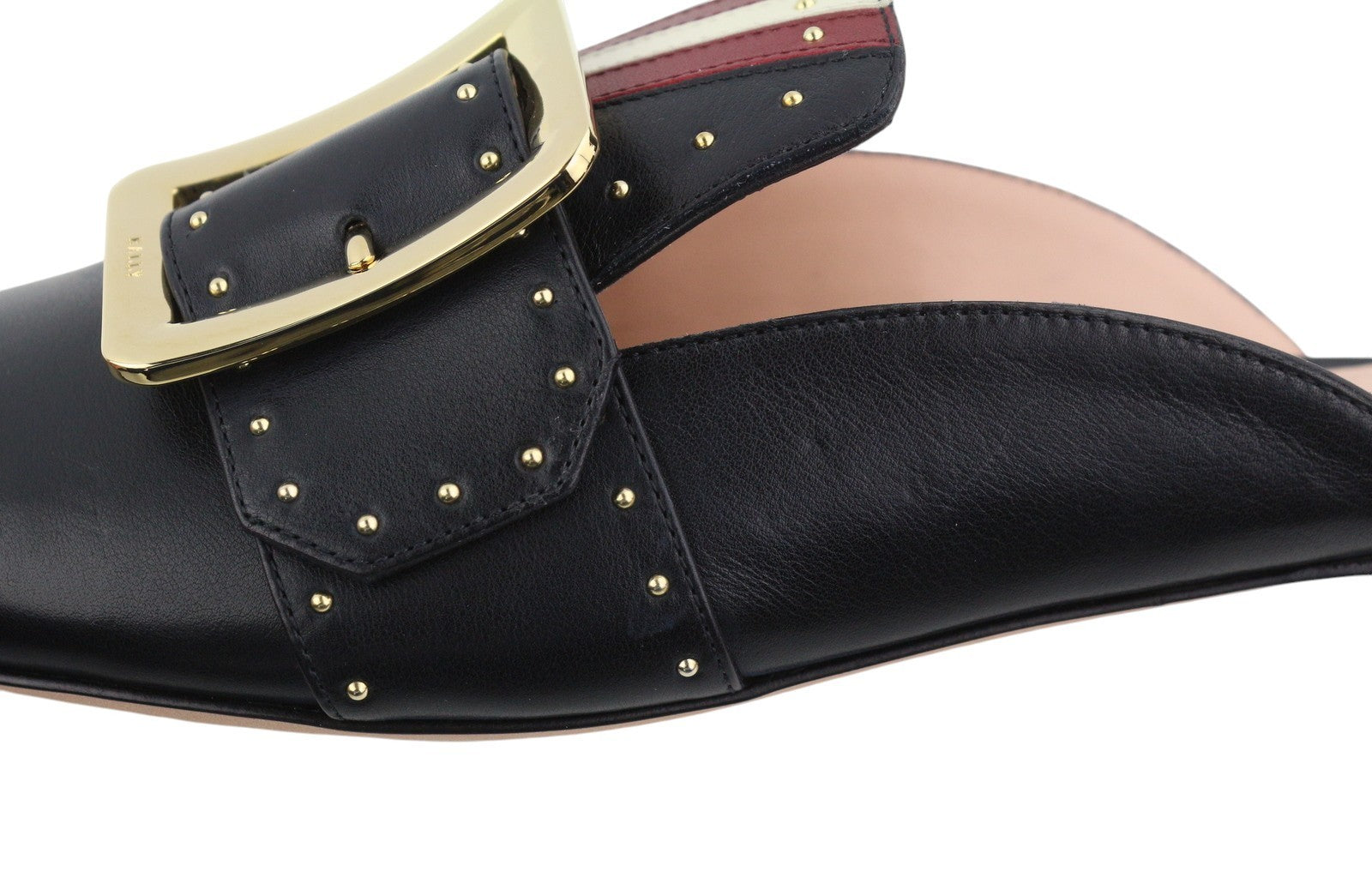 BALLY Janesse Women Flats EU40 Black Calfskin Leather Studs Mules Clogs RRP499