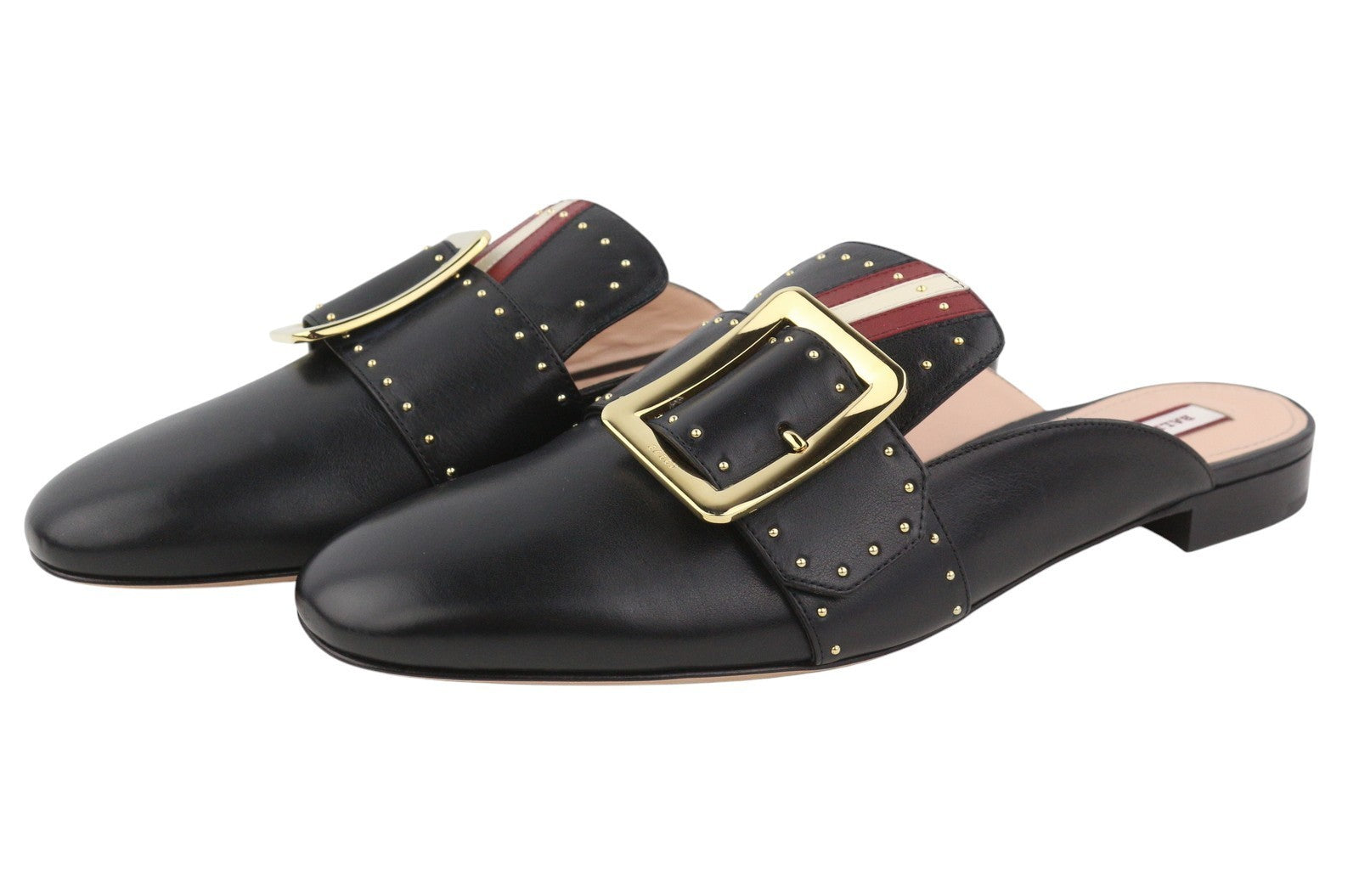 BALLY Janesse Women Flats EU40 Black Calfskin Leather Studs Mules Clogs RRP499