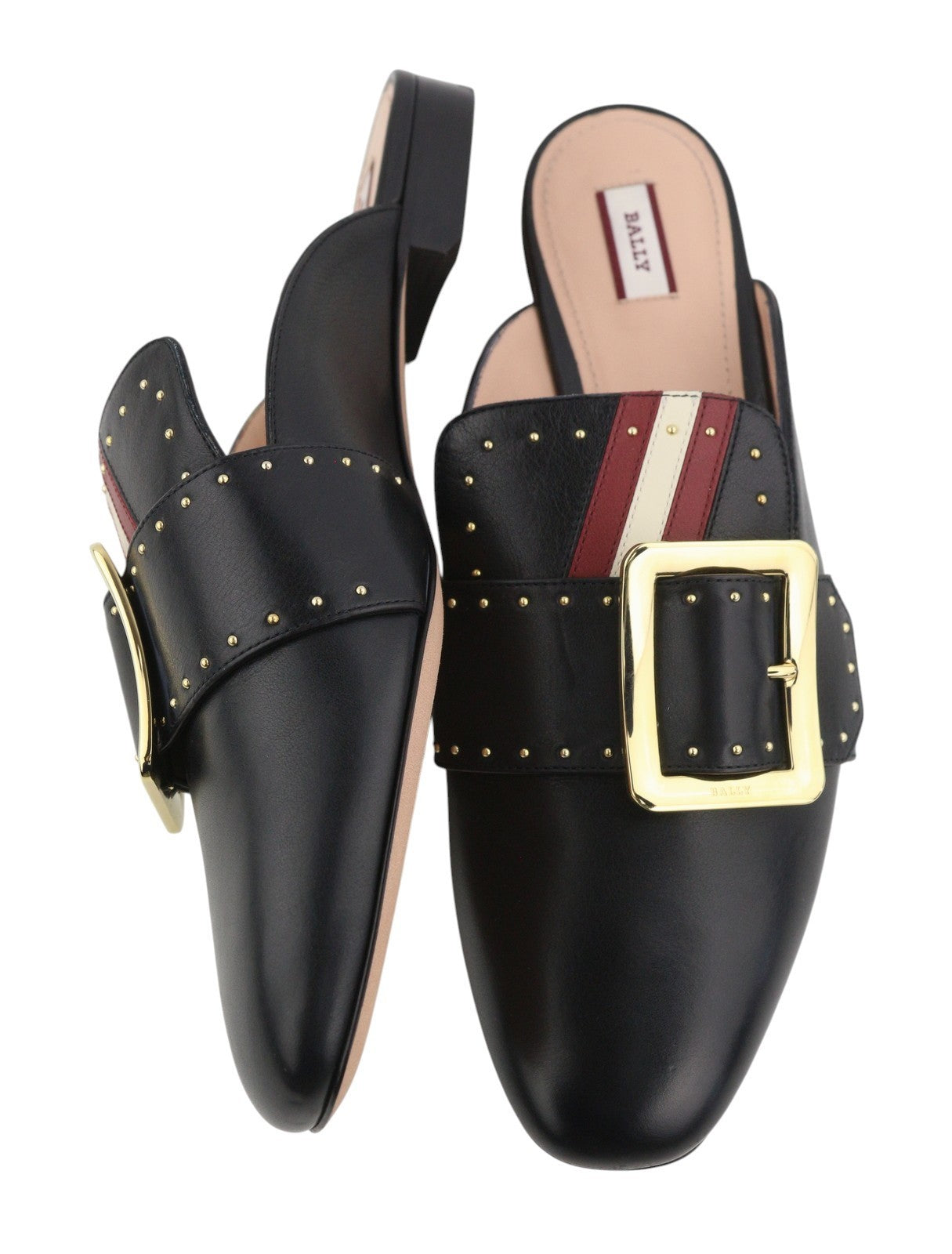 BALLY Janesse Women Flats EU40 Black Calfskin Leather Studs Mules Clogs RRP499