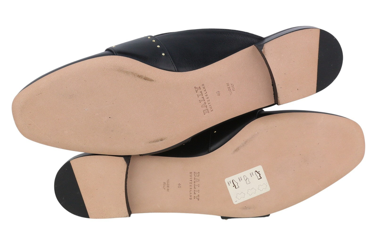 BALLY Janesse Women Flats EU40 Black Calfskin Leather Studs Mules Clogs RRP499