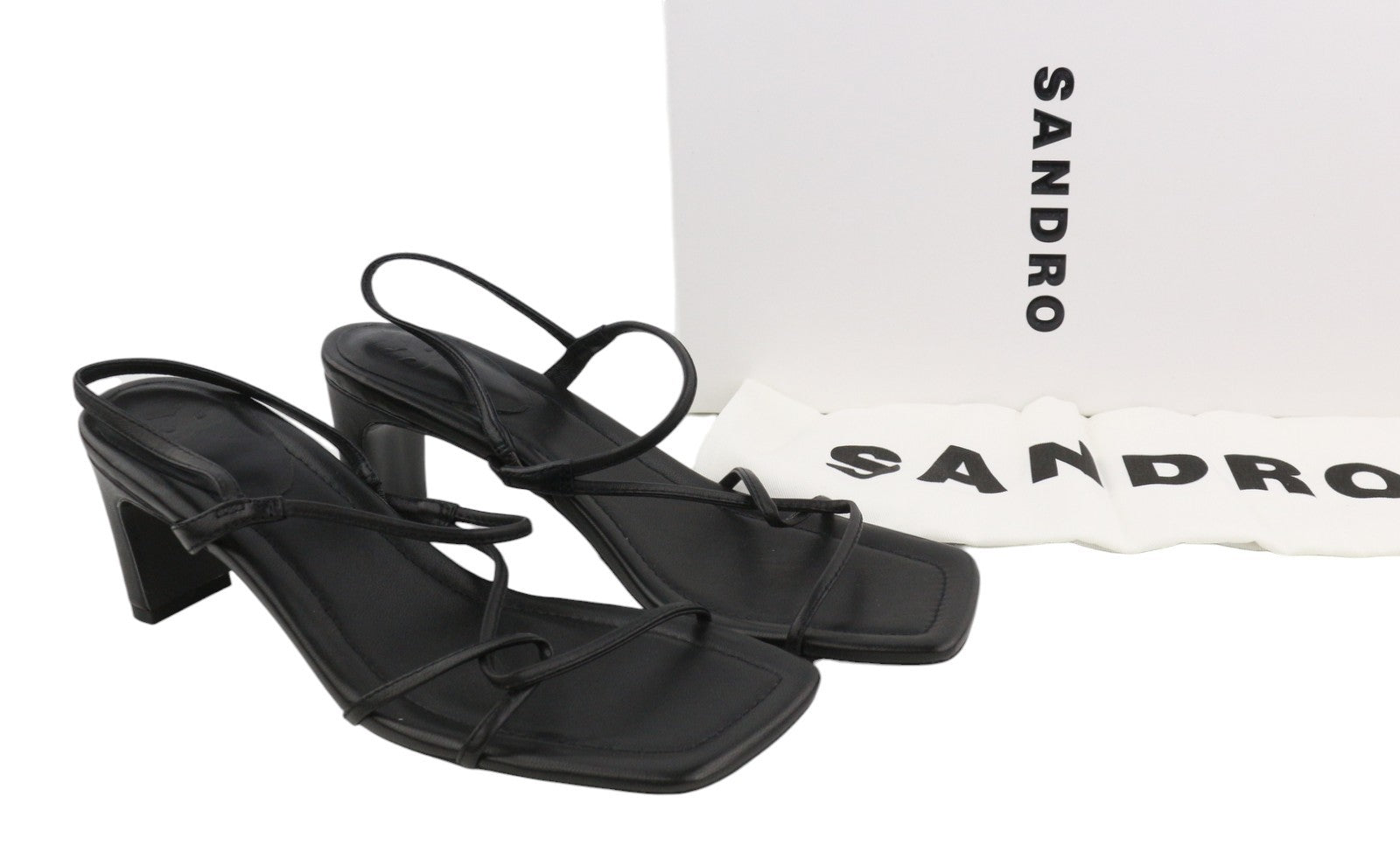 SANDRO Afaye Women Heel EU39 Black Leather Strappy Square Sandals RRP245