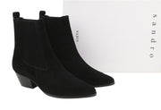 SANDRO Amelya Women Boots EU37 Black Suede Leather Pointed Toe Cowboy RRP295