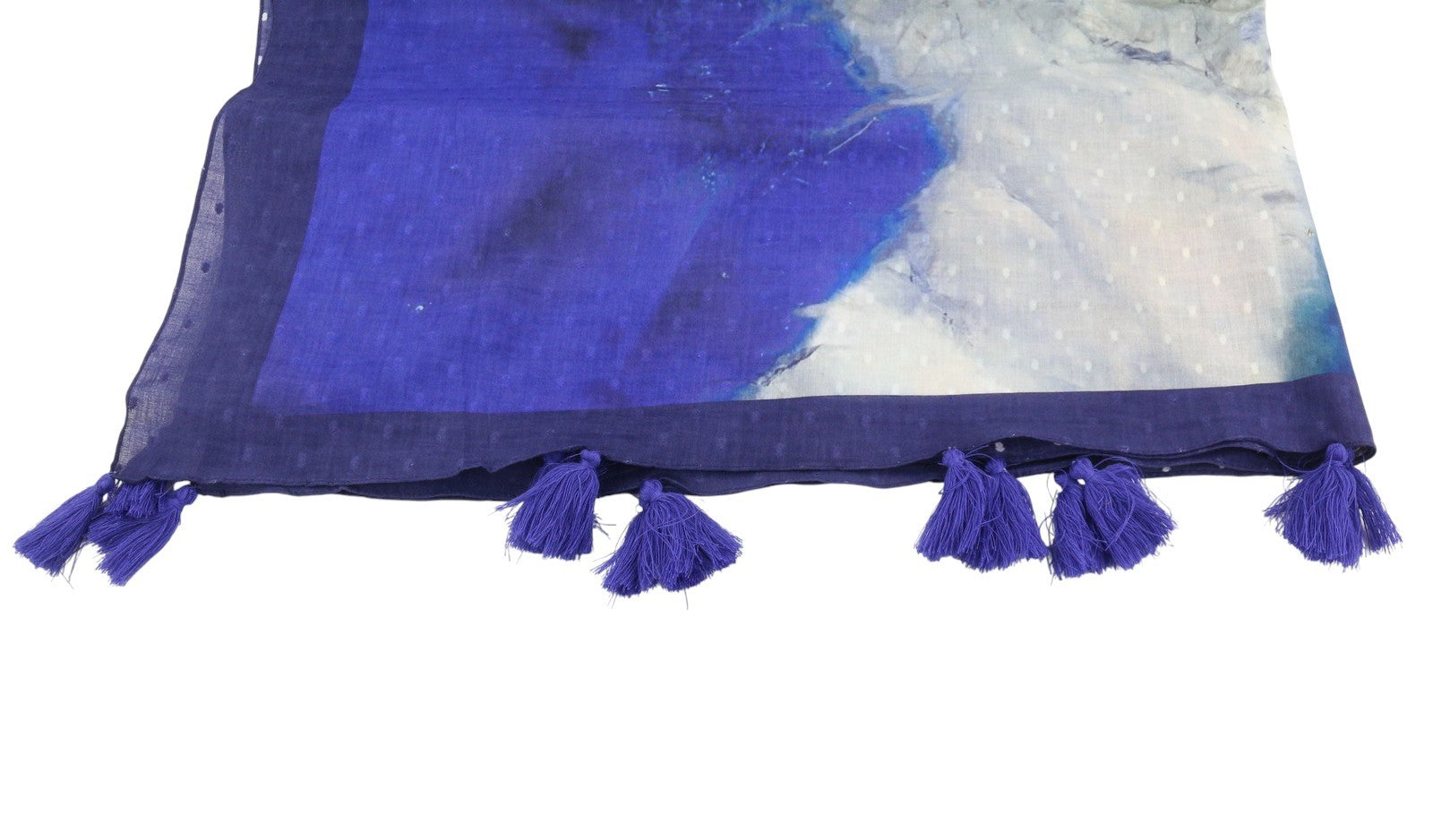 DESIGUAL Women Scarf OS Blue Cotton Artistic Print Foulard Fringe Details