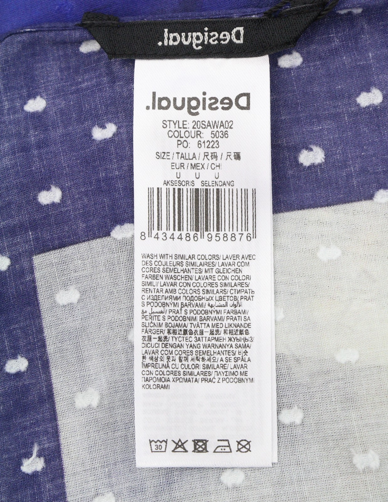 DESIGUAL Women Scarf OS Blue Cotton Artistic Print Foulard Fringe Details