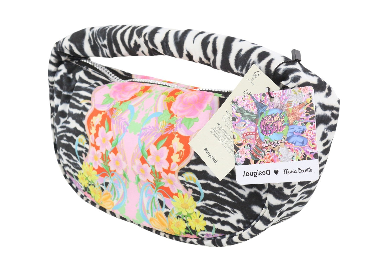 DESIGUAL x Maria Escote Zebra Sling Women Bag OS Half-Moon Shape Colourful