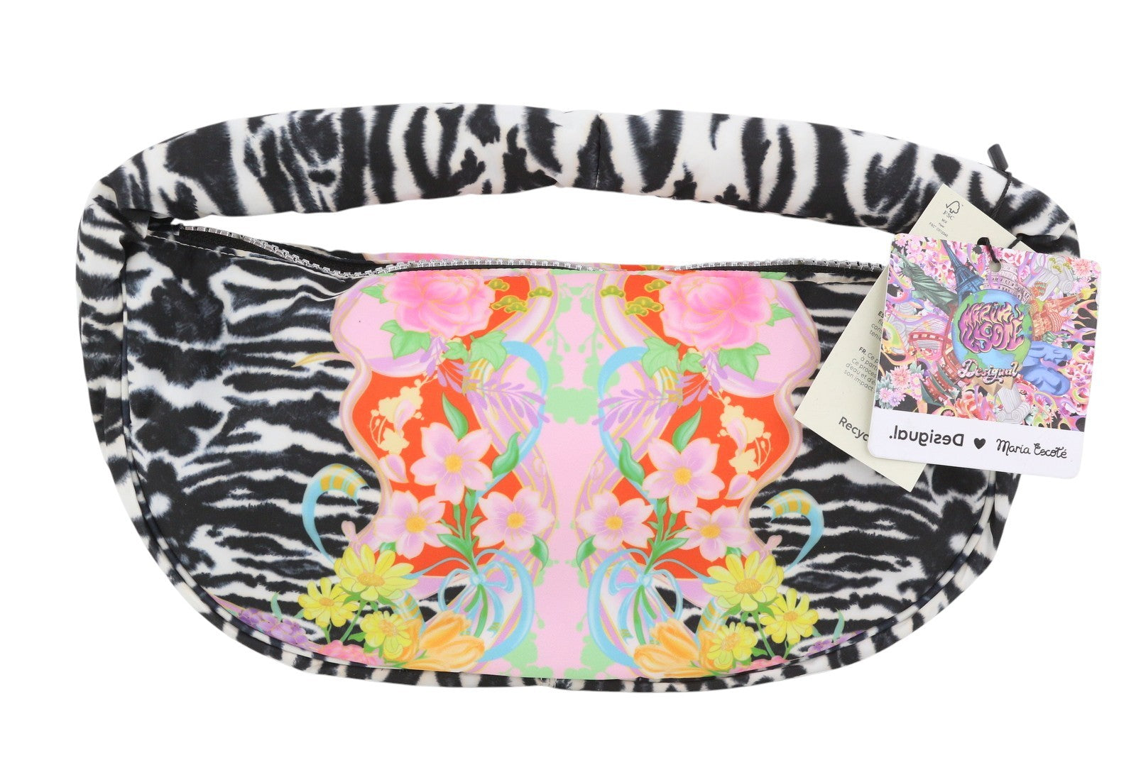 DESIGUAL x Maria Escote Zebra Sling Women Bag OS Half-Moon Shape Colourful