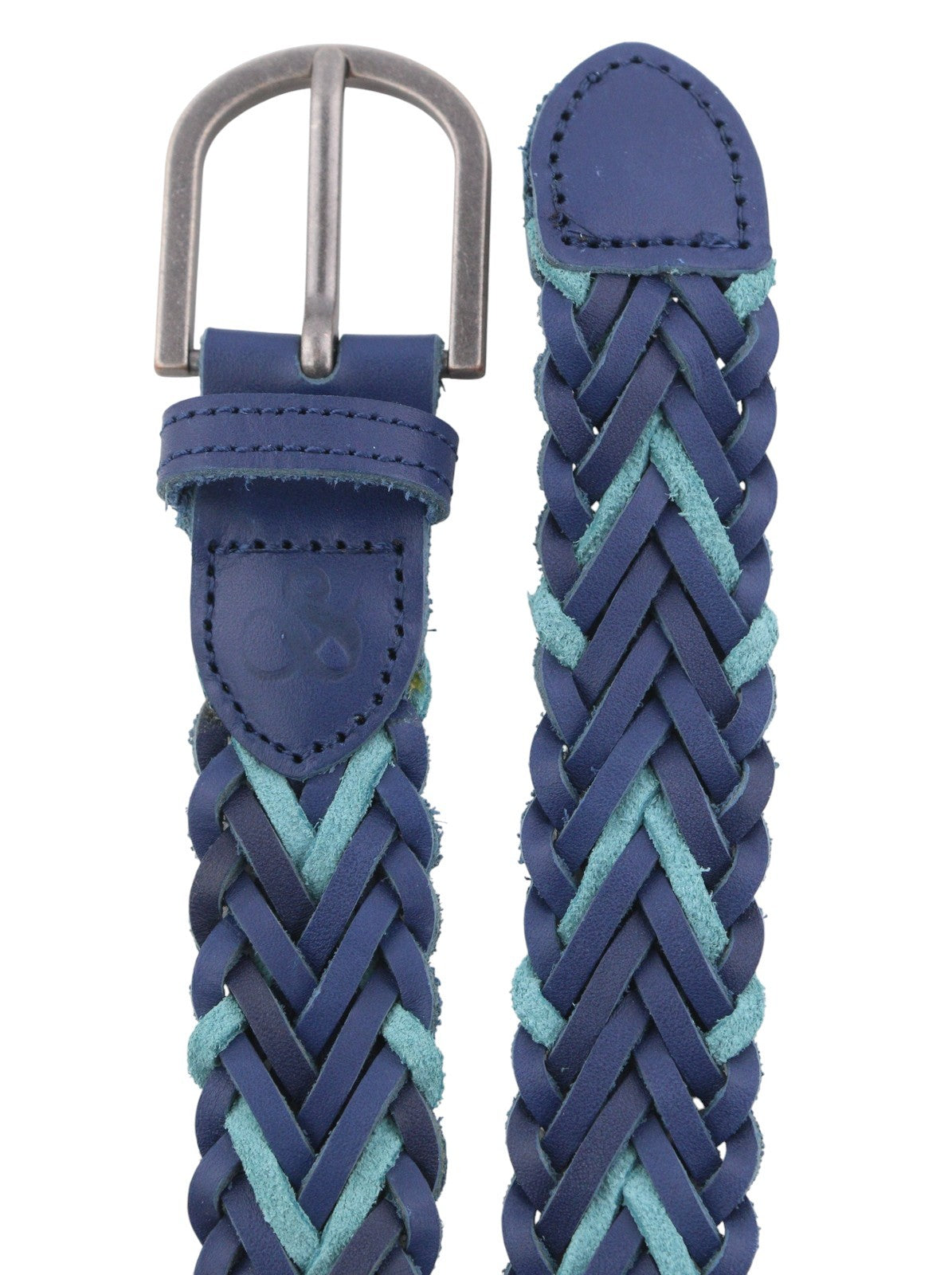SCOTCH & SODA Men Belt 121 CM Blue Leather Braided Silver Tone Buckle Closure
