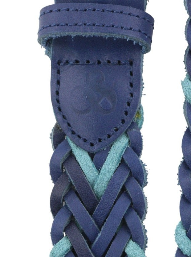 SCOTCH & SODA Men Belt 121 CM Blue Leather Braided Silver Tone Buckle Closure