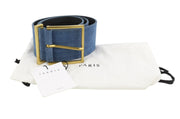 SANDRO Cameron Women Belt S Blue Suede Leather Stitched Stripe Wide Buckle