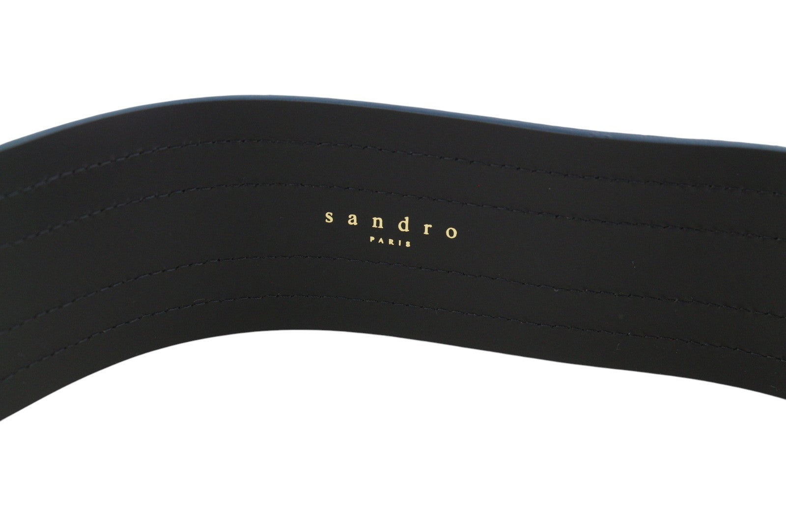 SANDRO Cameron Women Belt S Blue Suede Leather Stitched Stripe Wide Buckle