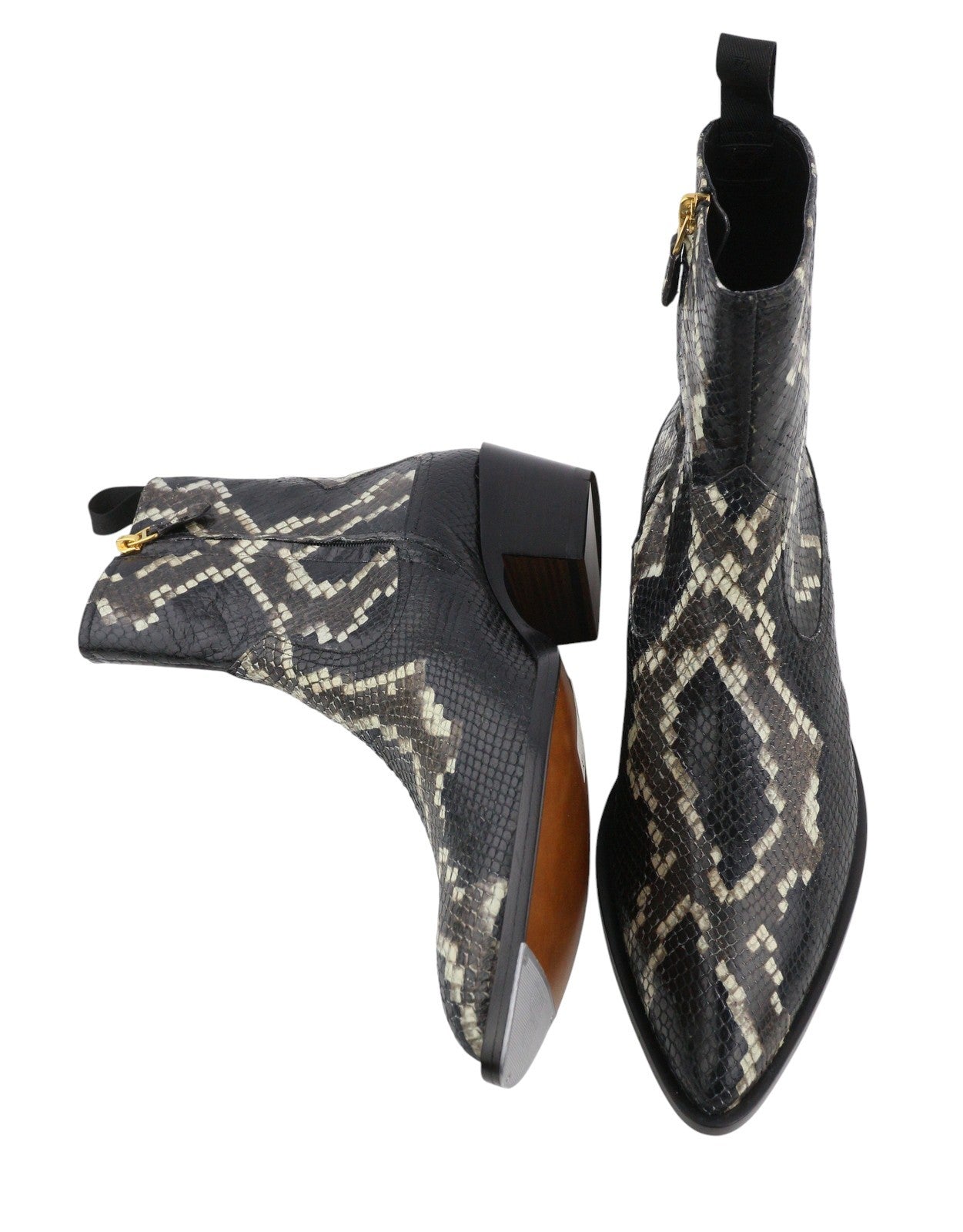 BALLY Gaiman Men Boots EU42.5 Black Snake-Embossed Goatskin Cowboy RRP1299