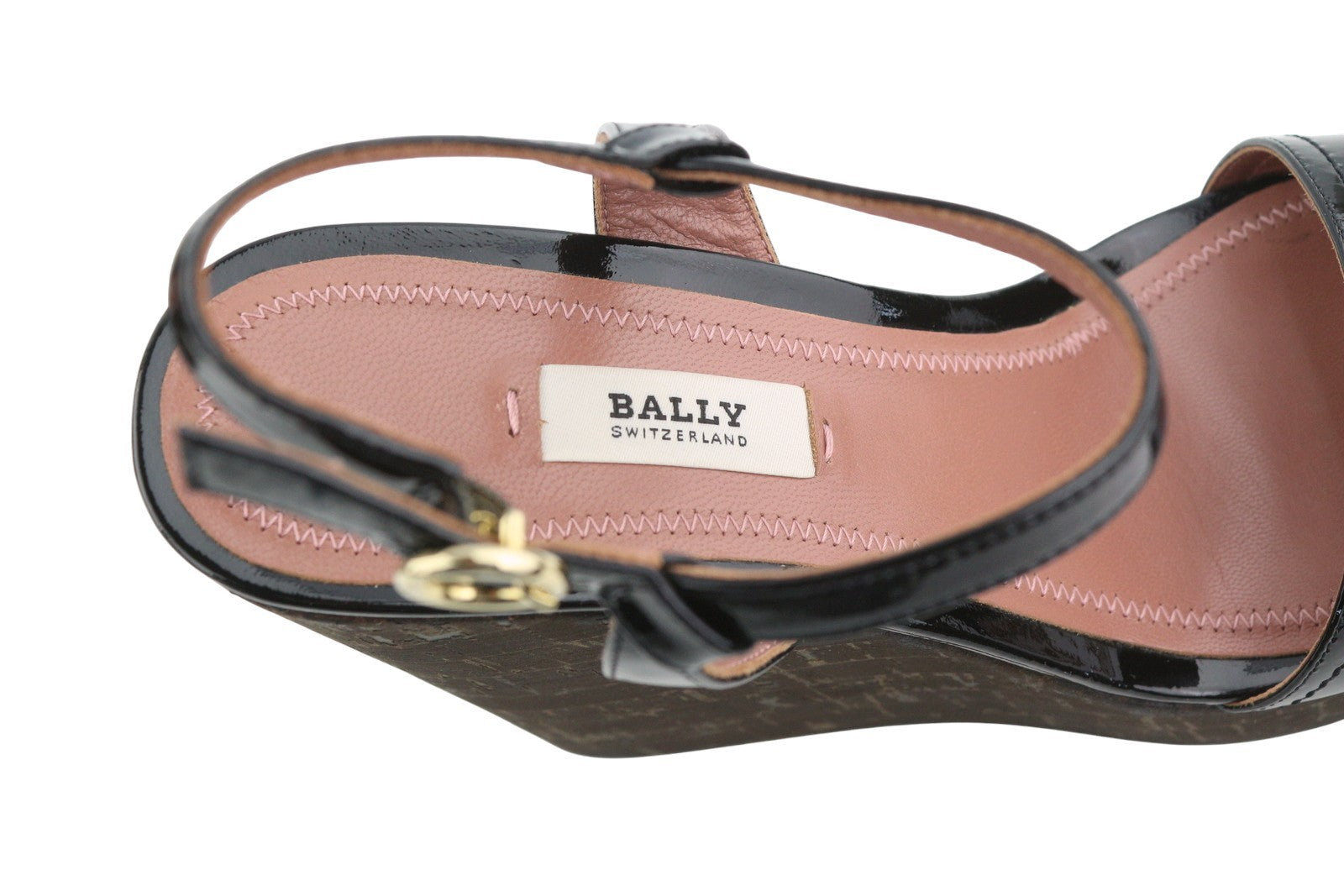 BALLY Clivya Women Sandals EU37.5 Black Patent Leather Slingback Wedge RRP479