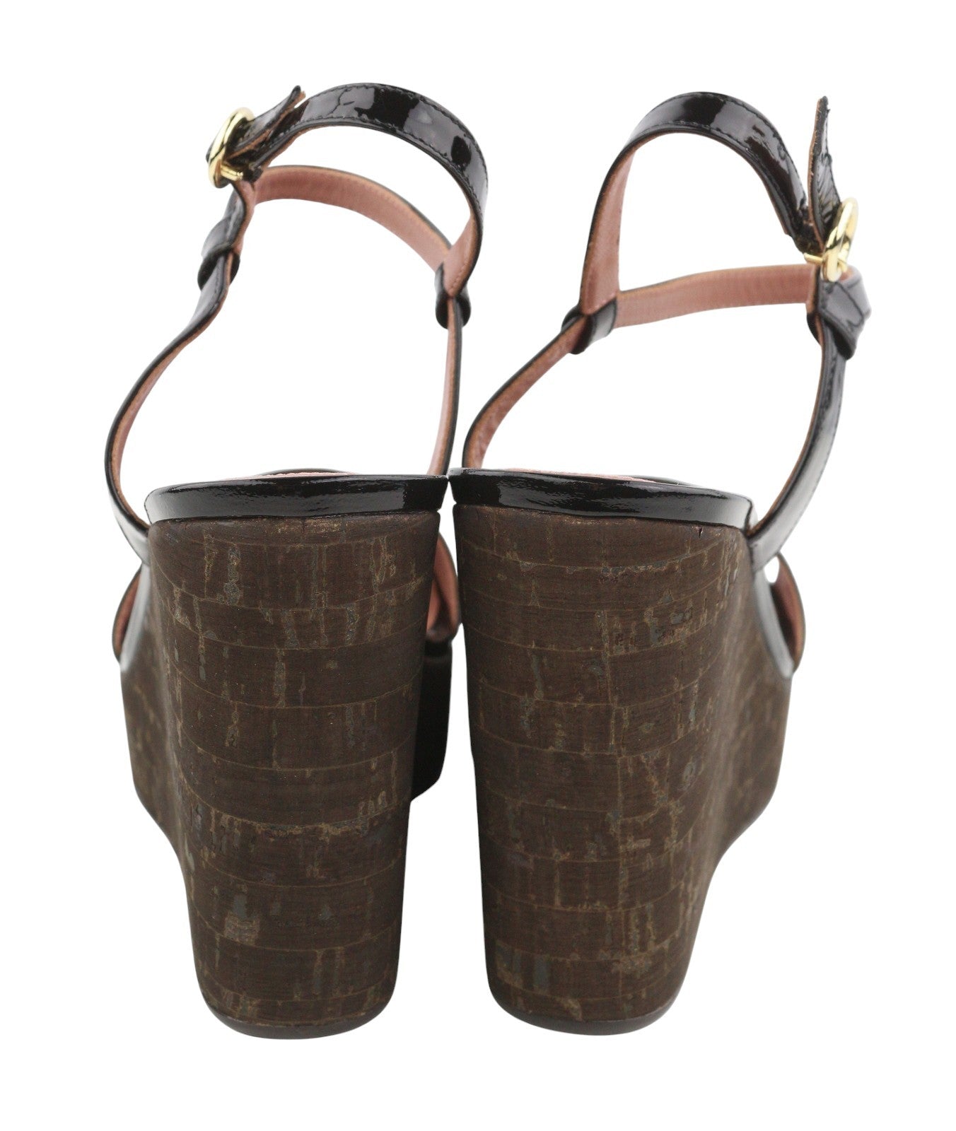 BALLY Clivya Women Sandals EU37.5 Black Patent Leather Slingback Wedge RRP479