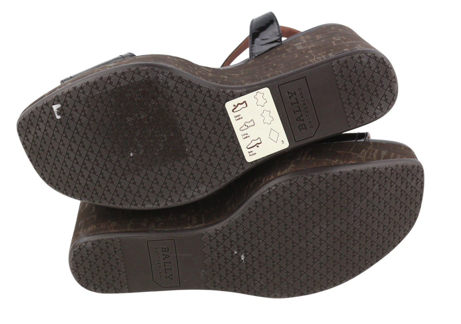 BALLY Clivya Women Sandals EU37.5 Black Patent Leather Slingback Wedge RRP479