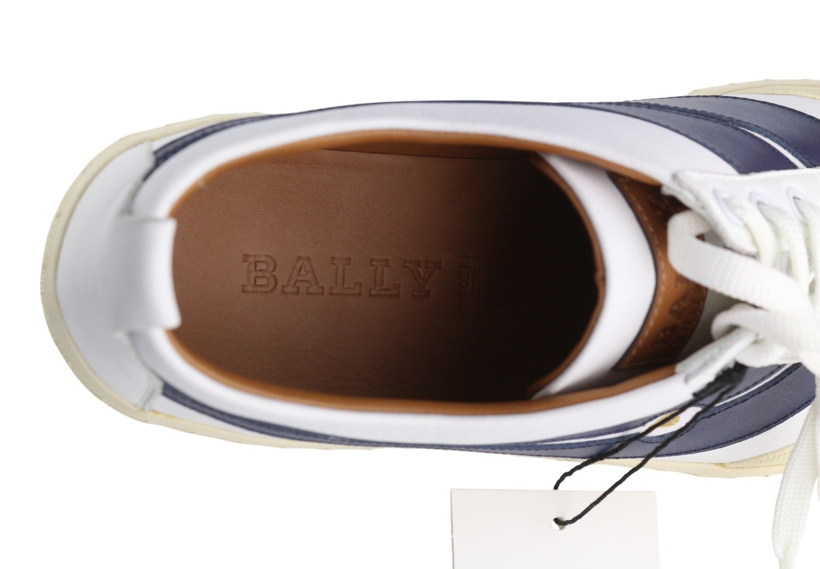 BALLY Shennon Women Sneakers EU41 White Calfskin Leather Blue Sides Lace Low Top