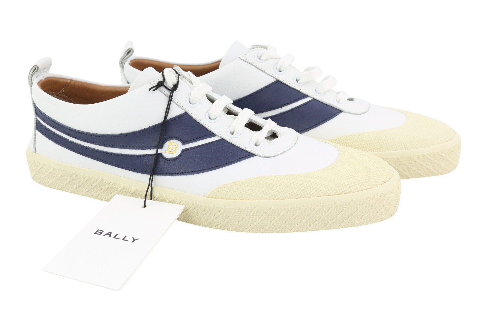 BALLY Shennon Women Sneakers EU41 White Calfskin Leather Blue Sides Lace Low Top