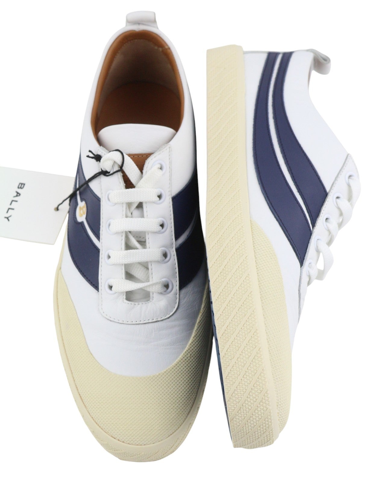 BALLY Shennon Women Sneakers EU41 White Calfskin Leather Blue Sides Lace Low Top