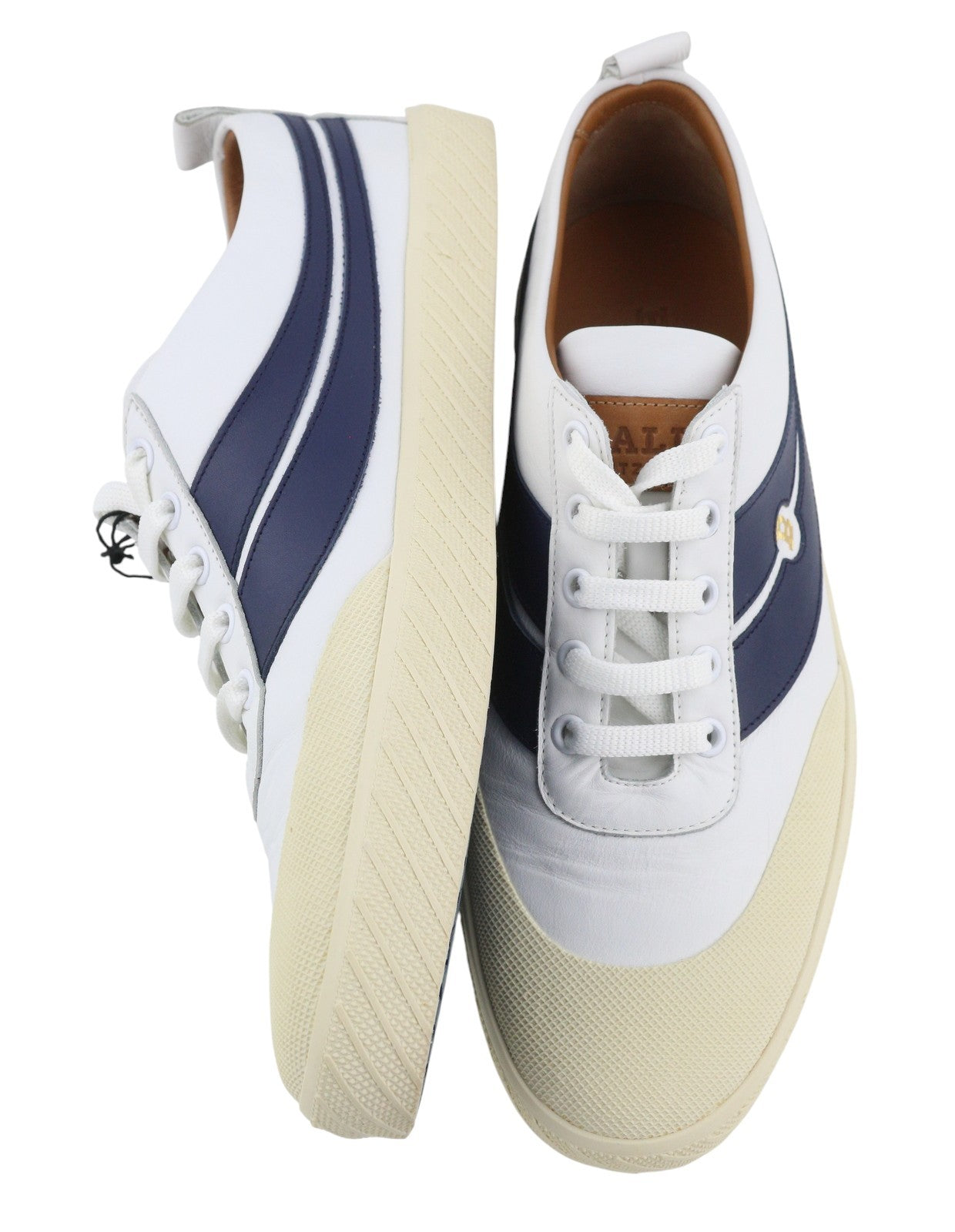 BALLY Shennon Women Sneakers EU41 White Calfskin Leather Blue Sides Lace Low Top