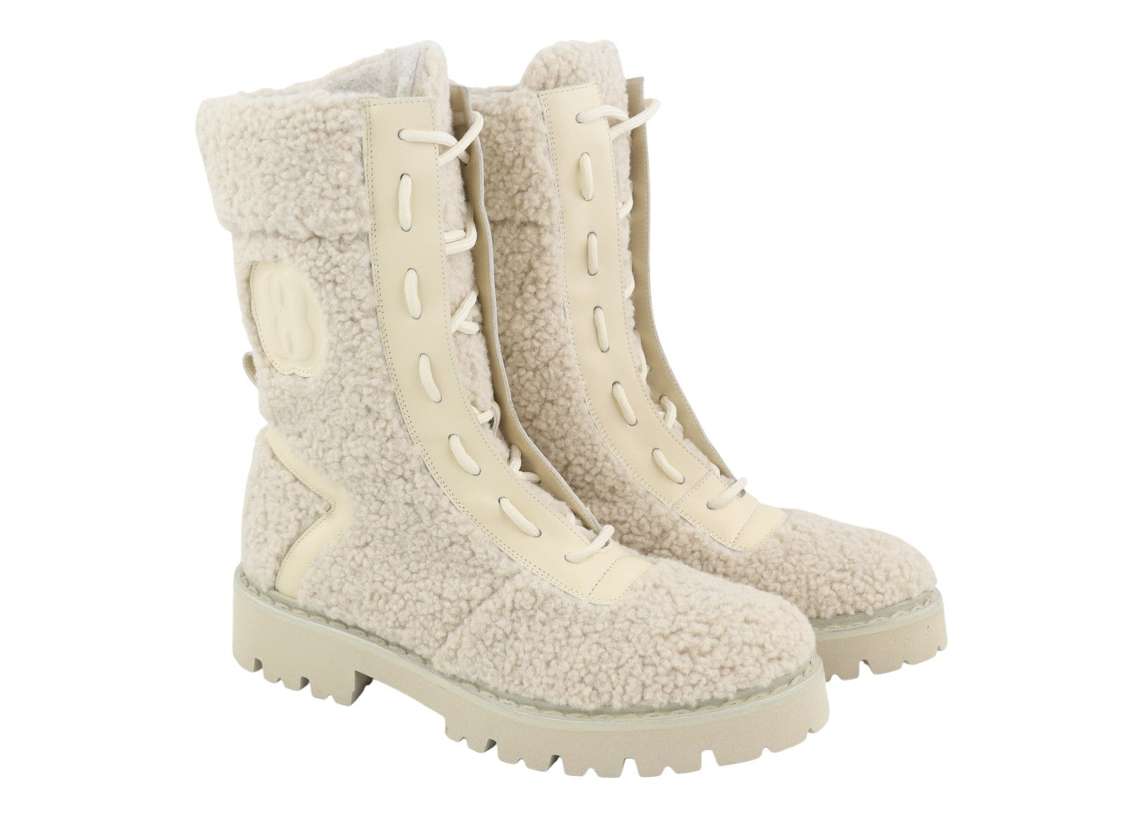 BALLY Ninni Women Boots EU38 Ivory Teddy Shearling Laced Mid Top RRP899